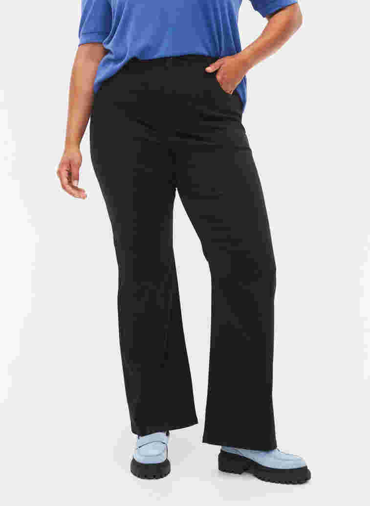 Flared jeans met extra hoge taille, Black, Model image number 2