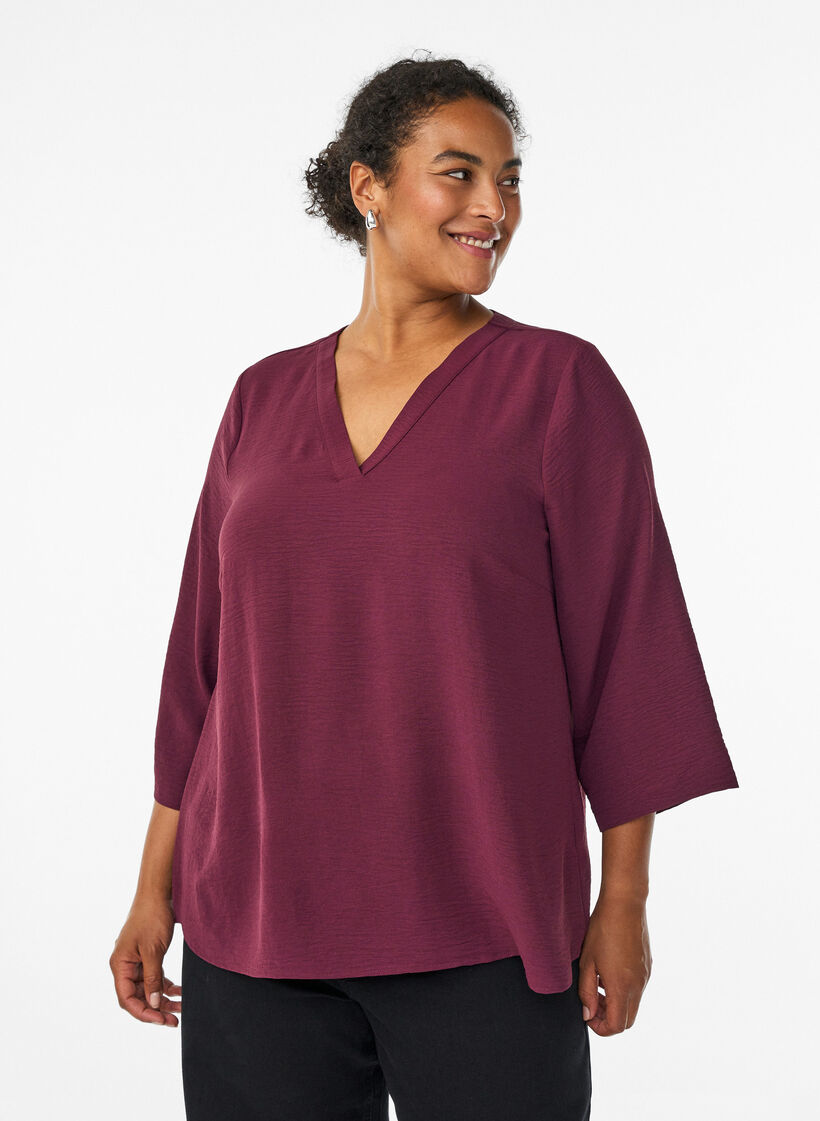 Blouse met 3/4 mouwen, Donker Bordeaux, Model image number 0