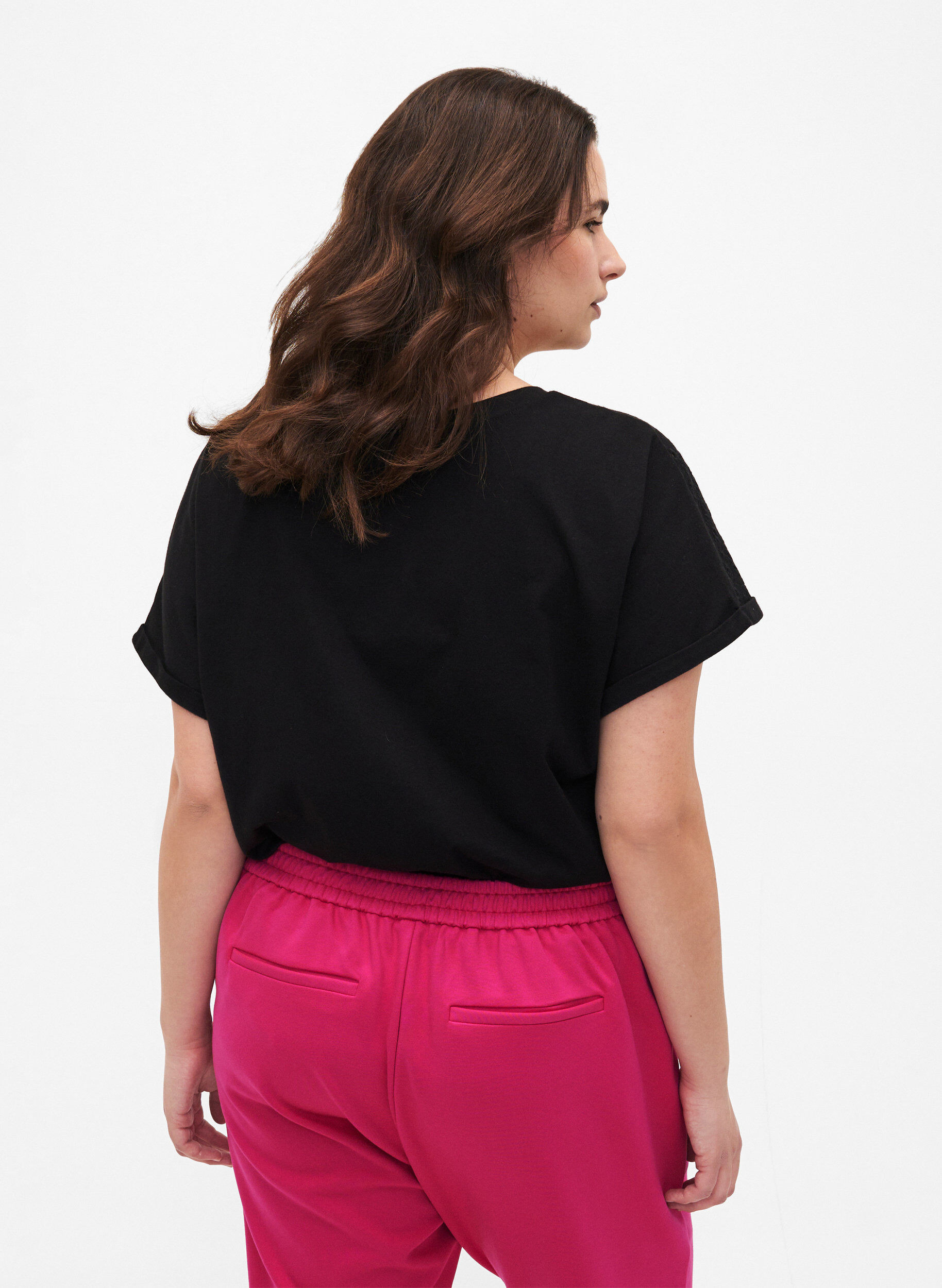 Zizzi T-shirt van biologisch katoen met Engels borduurwerk, Black, Model image number 1