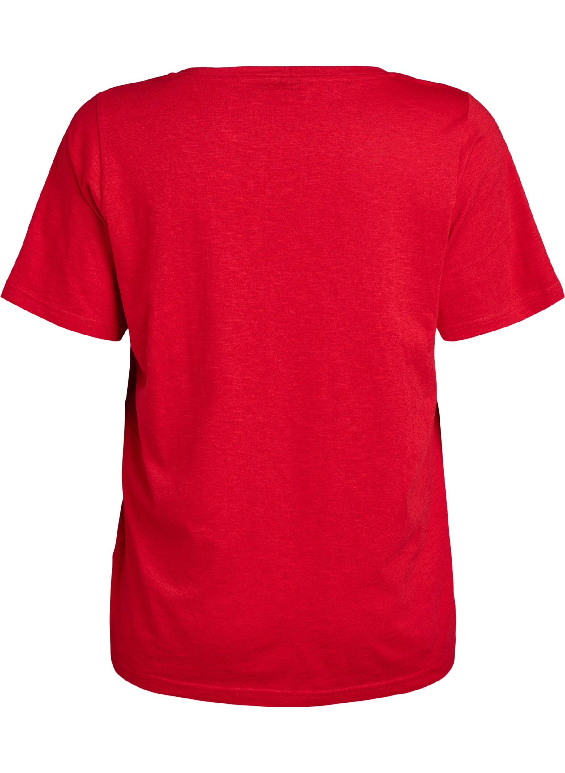 Zizzi Basic t-shirt met korte mouwen en V-hals, Rood, Packshot image number 1