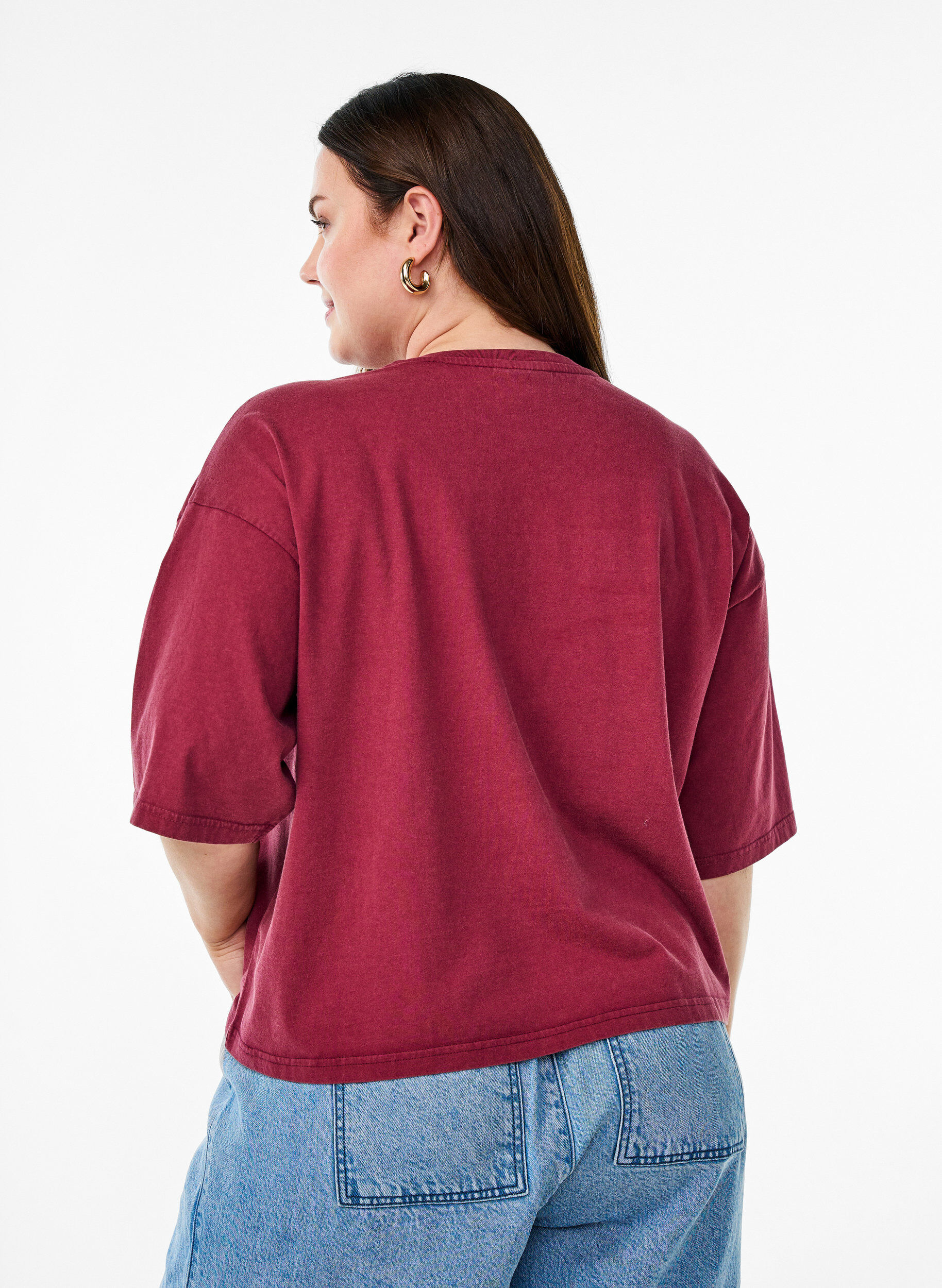 Zizzi Kort T-shirt met een losse pasvorm, Donker Bordeaux, Model image number 2