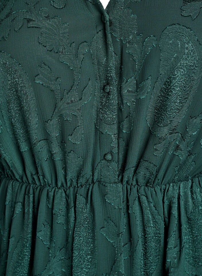 Korte jurk met ruches en een textuurpatroon, Groen, Packshot image number 2