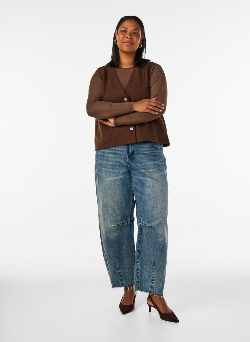 Mesh blouse met lange mouwen, Bruin, Model image number 1