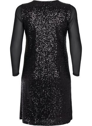 A-lijn jurk met pailletten en lange mouwen, Black, Packshot image number 1