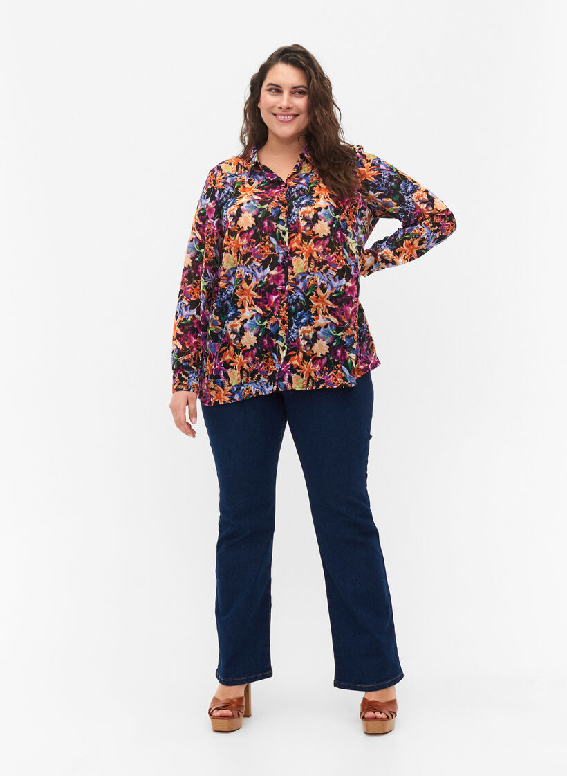 FLASH - Shirt met lange mouwen en bloemenprint, Orange Pink Flower , Model image number 2
