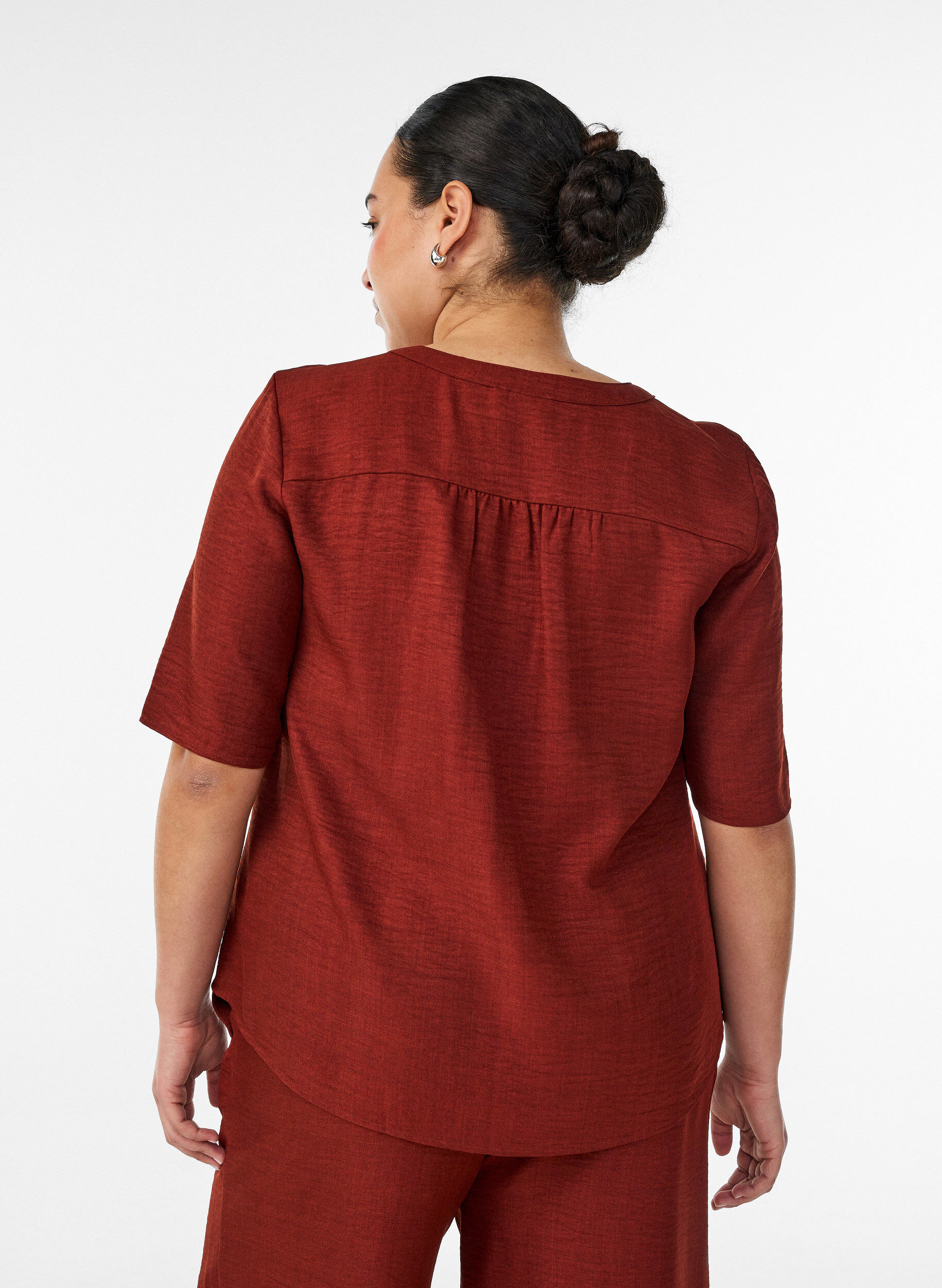 ZizziOverhemd blouse met V-hals en korte mouwen, Rood, Model image number 2