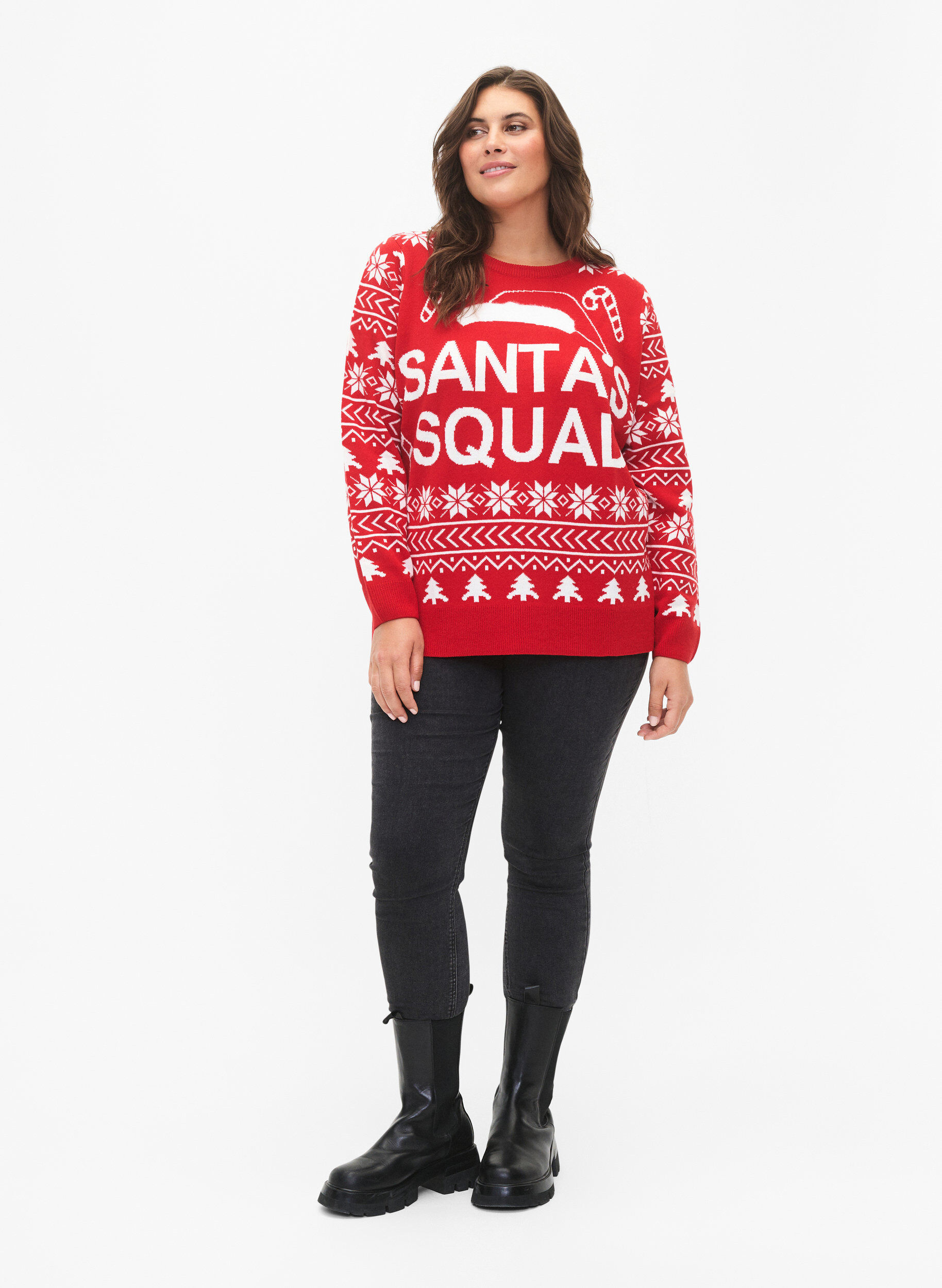 Zizzi Trui met kerstpatroon, Tango Red, Model image number 2