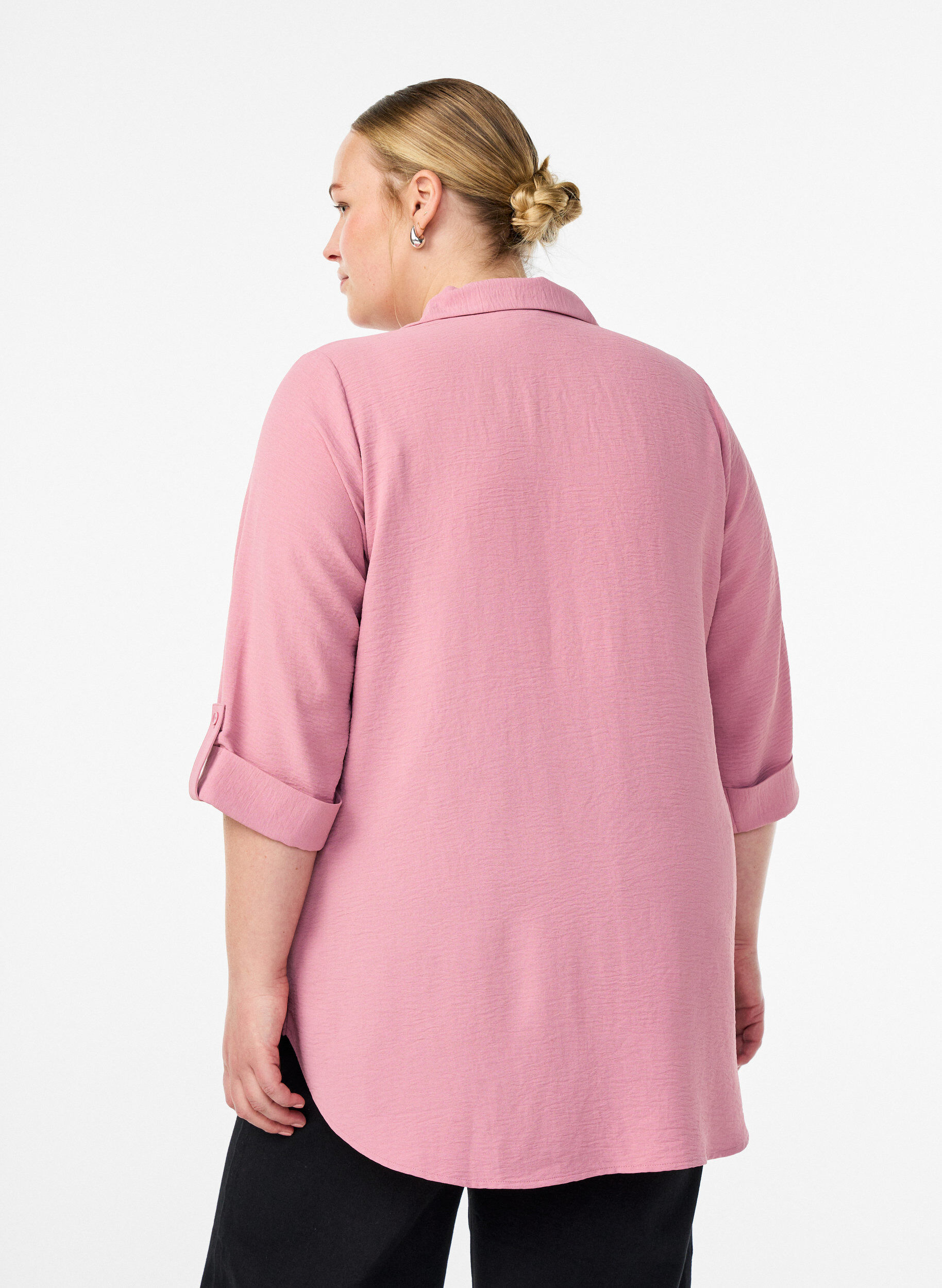 Zizzi Shirt met 3/4 mouwen en borstzakken, Roze, Model image number 2
