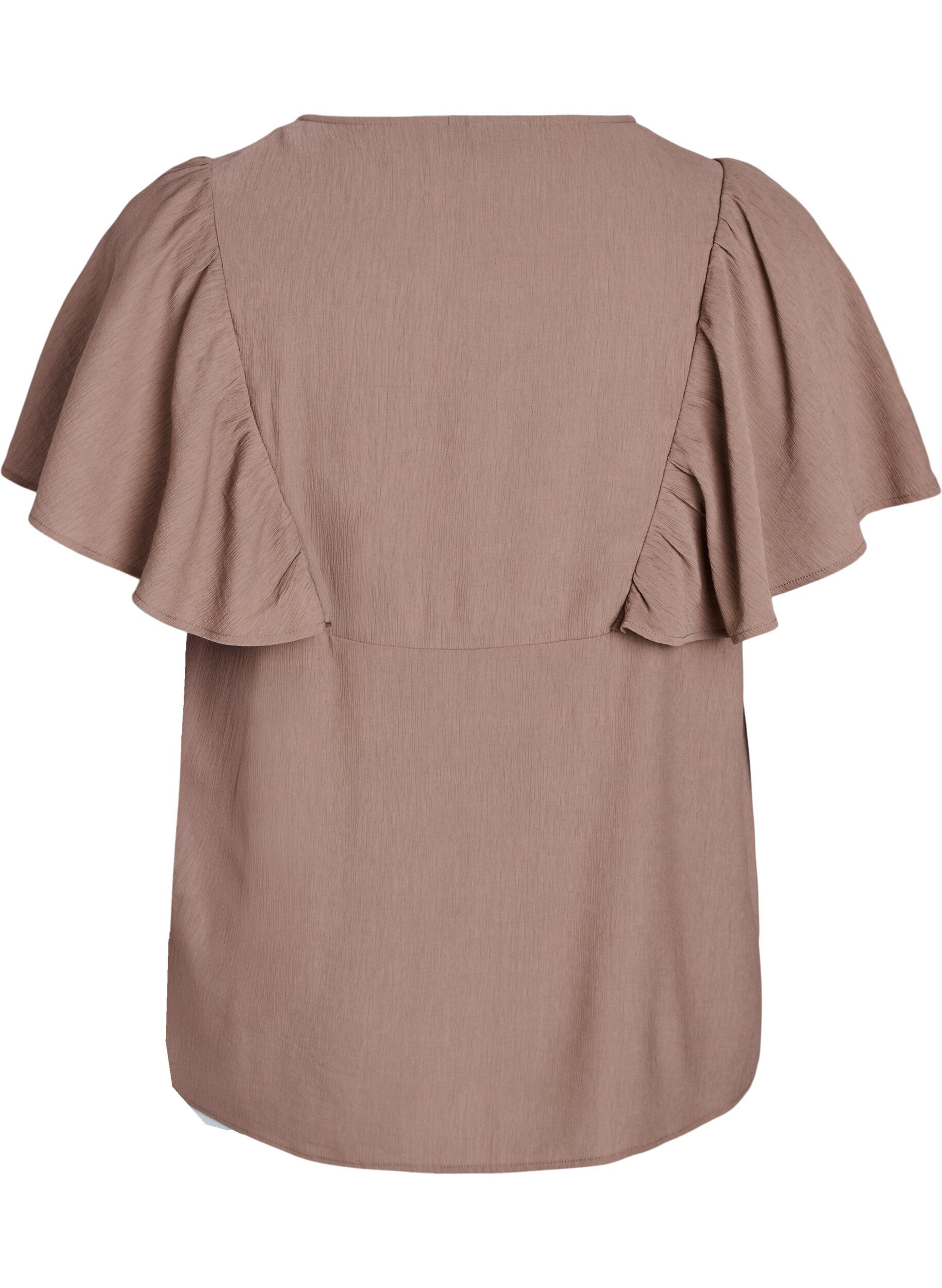 Zizzi Blouse met korte mouwen met ruches, Bruin, Packshot image number 1