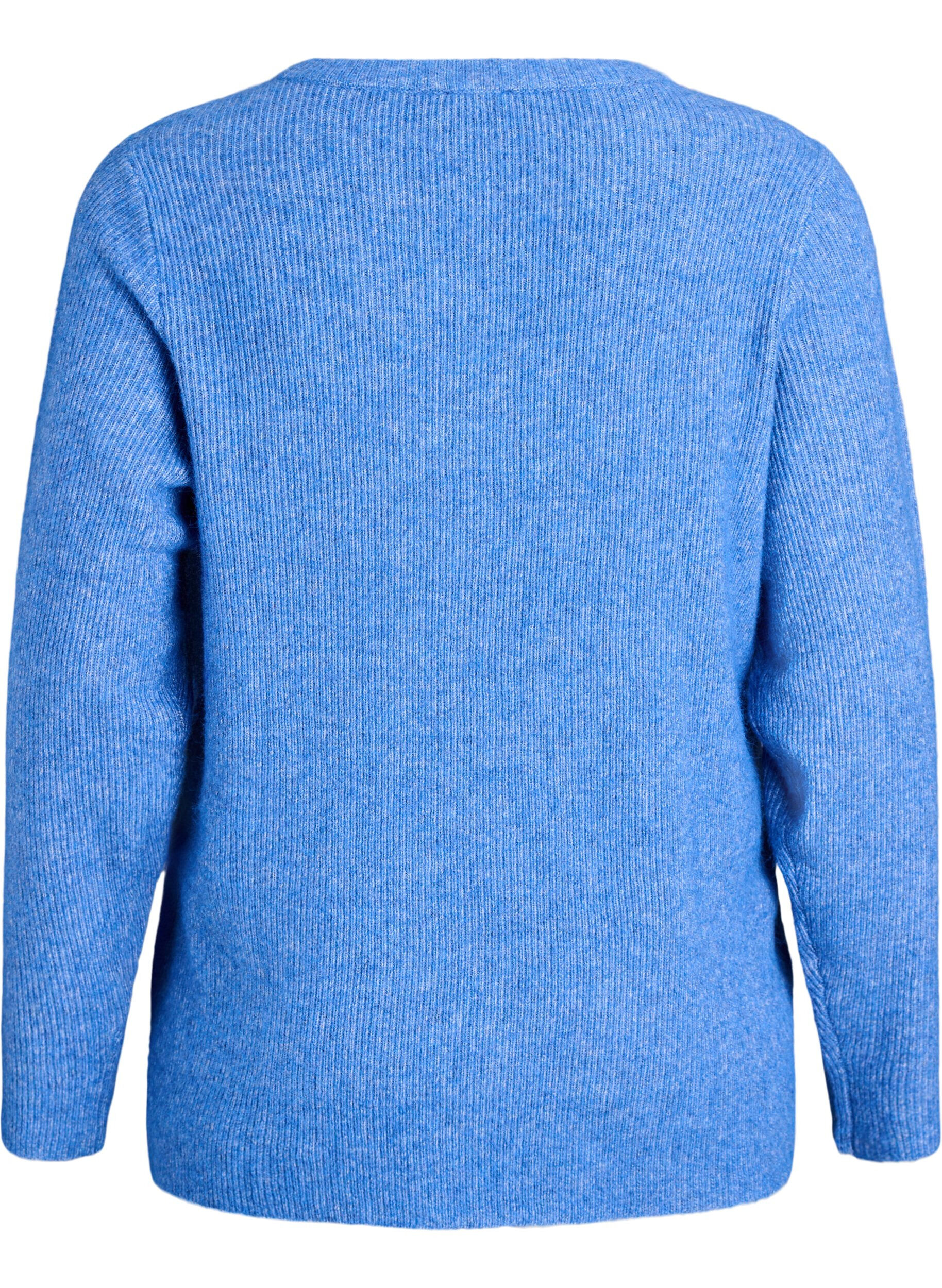 ZizziGem&ecirc;leerde gebreide blouse met ronde hals, Blauw, Packshot image number 1