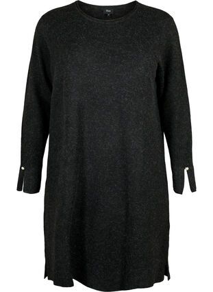 Gebreide jurk met split in de mouwen, Dark Grey Melange, Packshot image number 0