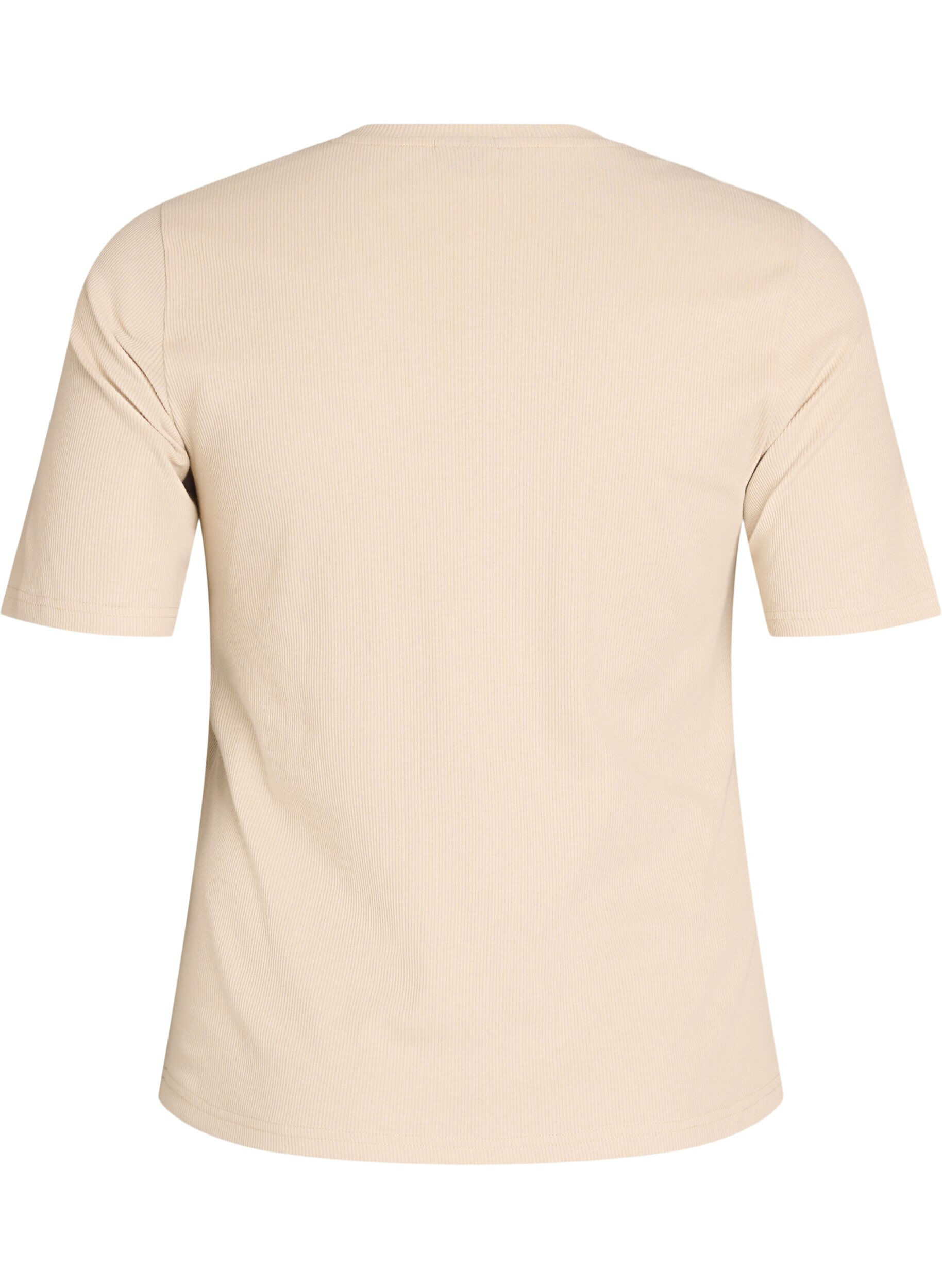 Zizzi Basic rib T-shirt met ronde hals, Beige, Packshot image number 1