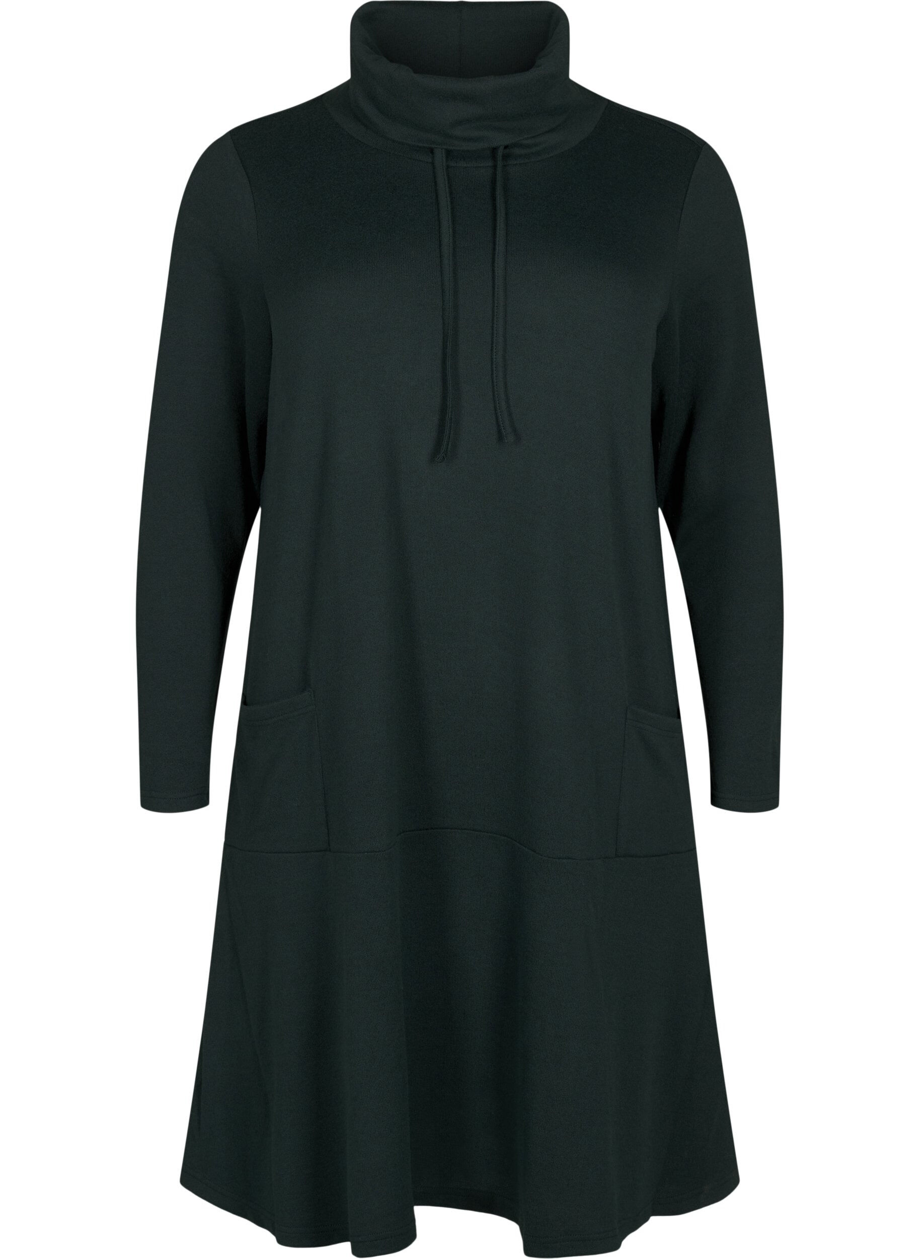 Zizzi Jersey-jurk met hoge hals en zakken, Groen, Packshot image number 0