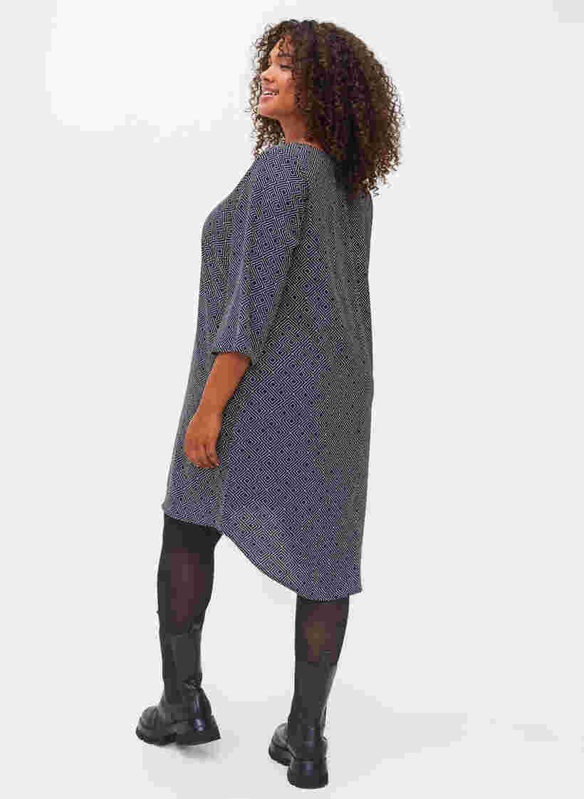 Bedrukte jurk met 3/4 mouwen, Blue Graphic, Model image number 1