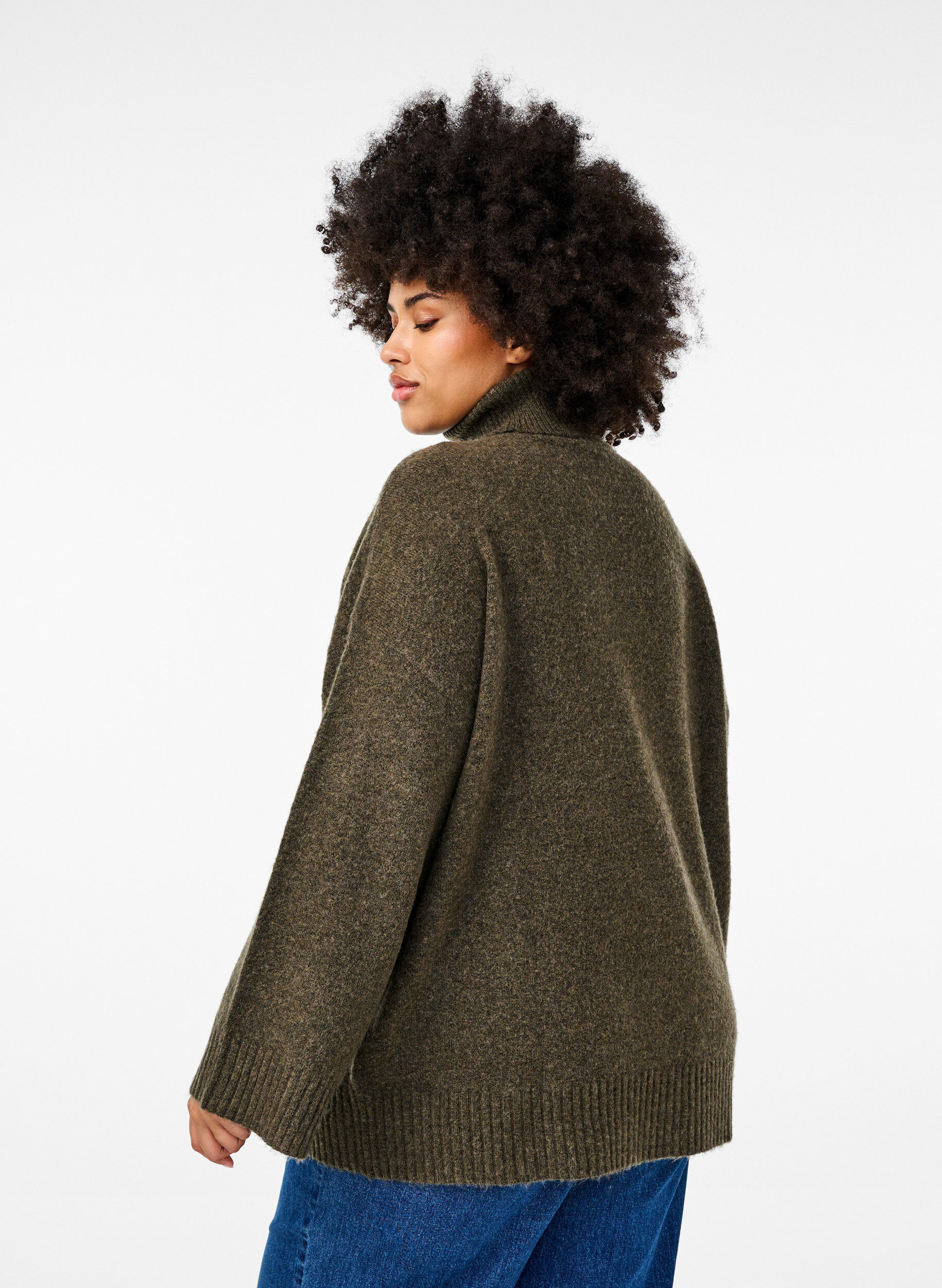 Zizzi Gebreide blouse met col, Sea Turtle Mel., Model image number 1