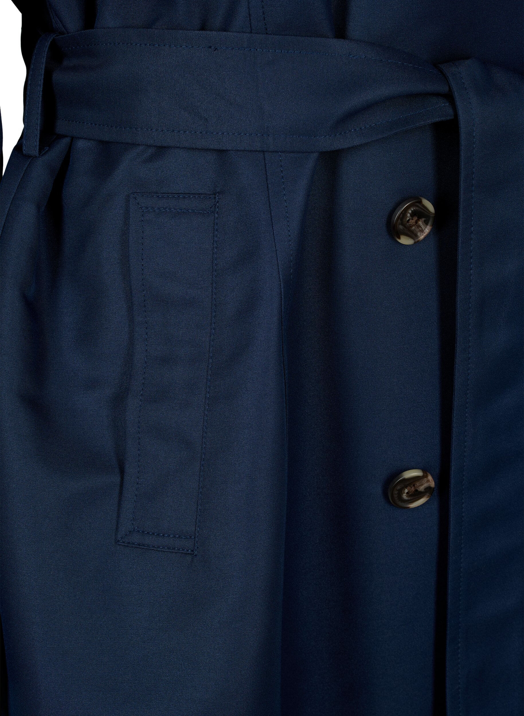 Zizzi Korte trenchcoat met riem, Blauw, Packshot image number 3