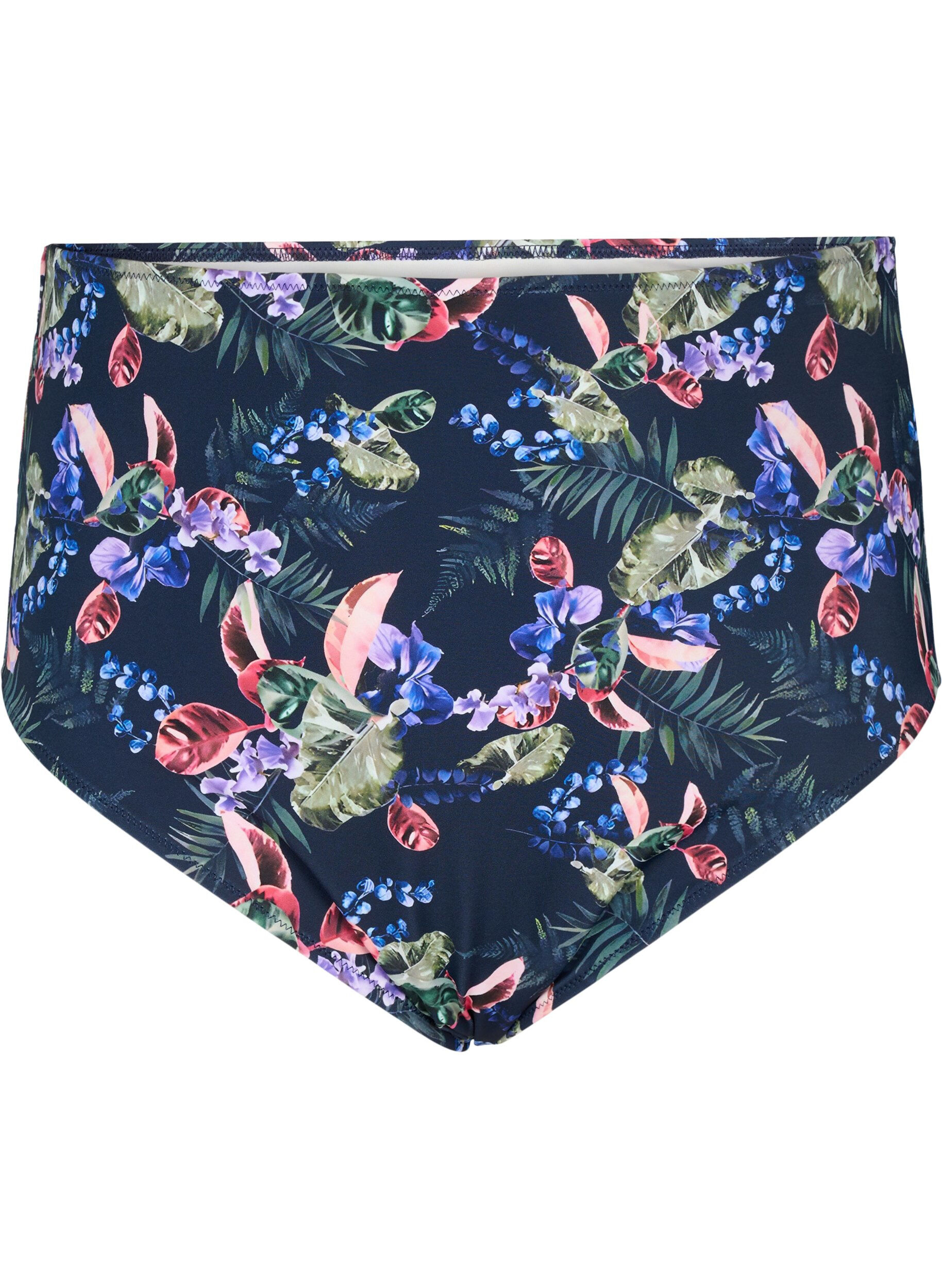 Zizzi Bikinislip met hoge taille en print, Blauw, Packshot image number 0