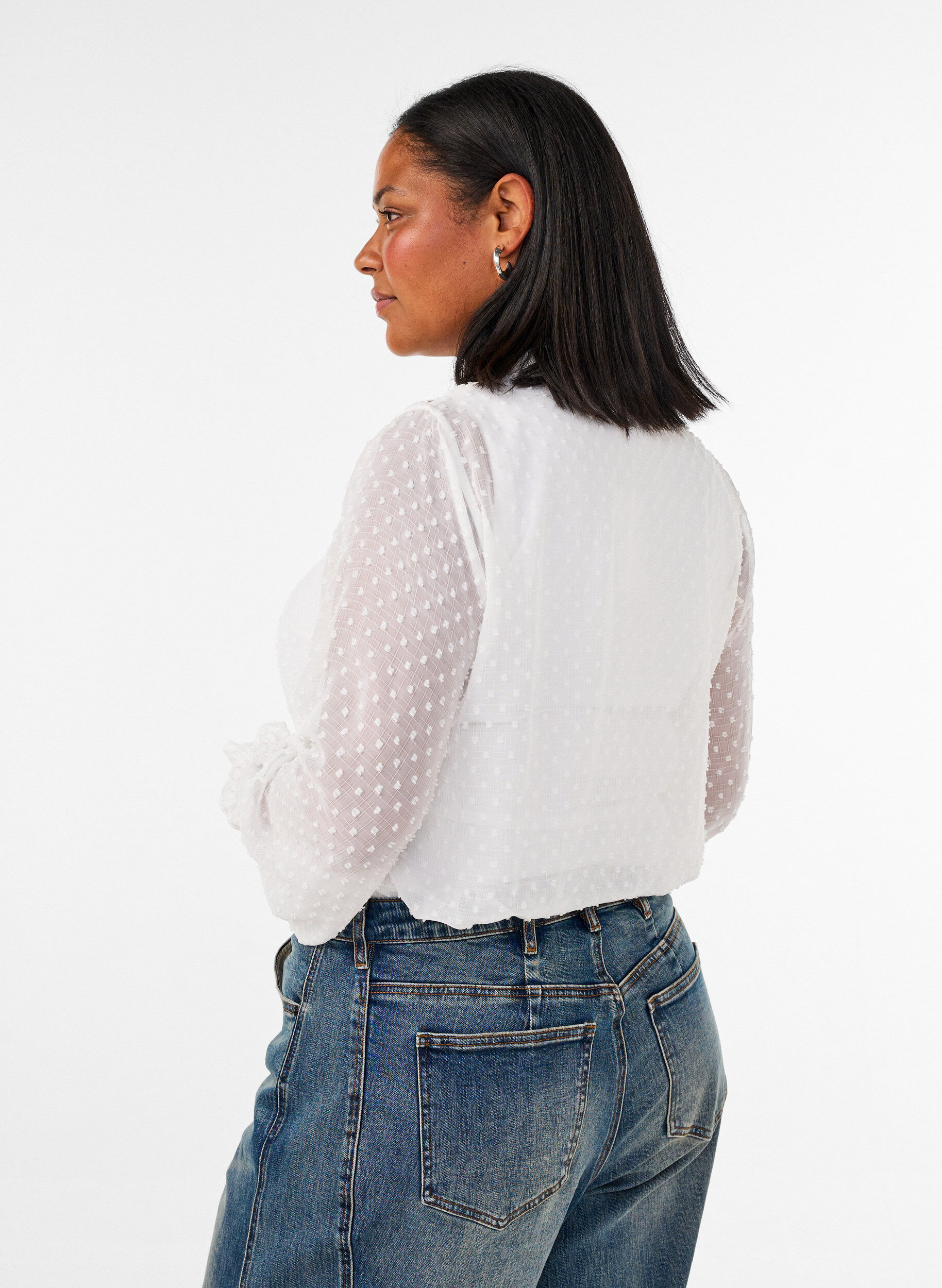 ZizziOverhemdblouse met kanten inzet en stippenpatroon, Vanille, Model image number 2