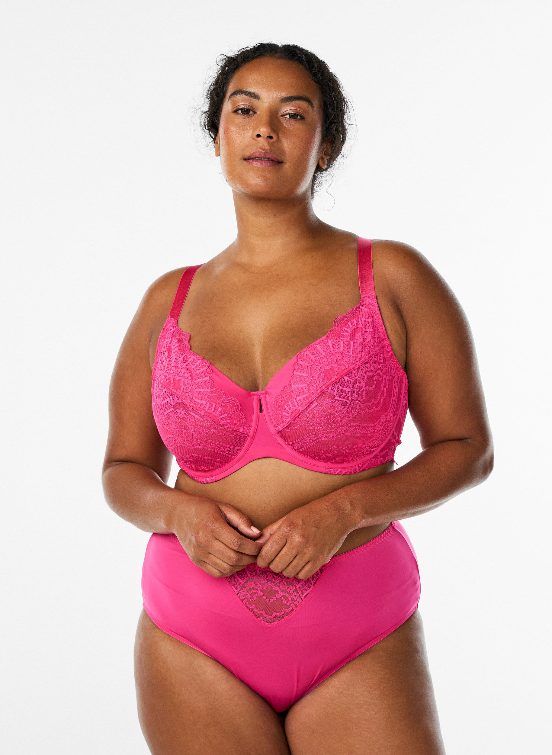 Zizzi Volledig bedekkende beugel-bh met kanten patroon, Roze, Model image number 1