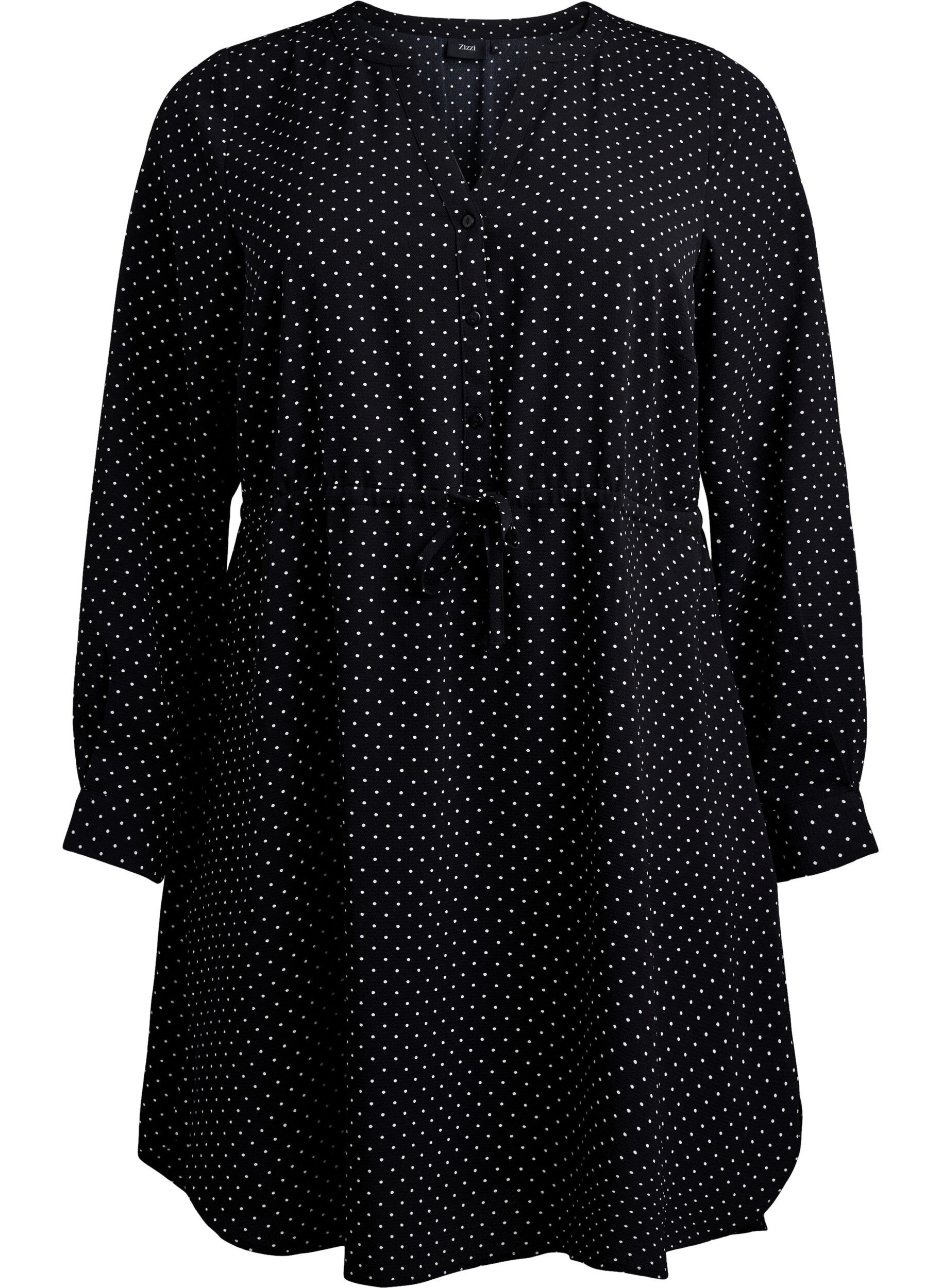 Zizzi Knielange jurk met strikceintuur, Zwart, Packshot image number 0