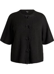 Gebreid vest met korte mouwen en strikjes, Zwart