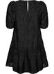 Jacquard jurk met glanzende details en pofmouwen, Zwart, Packshot image number 1