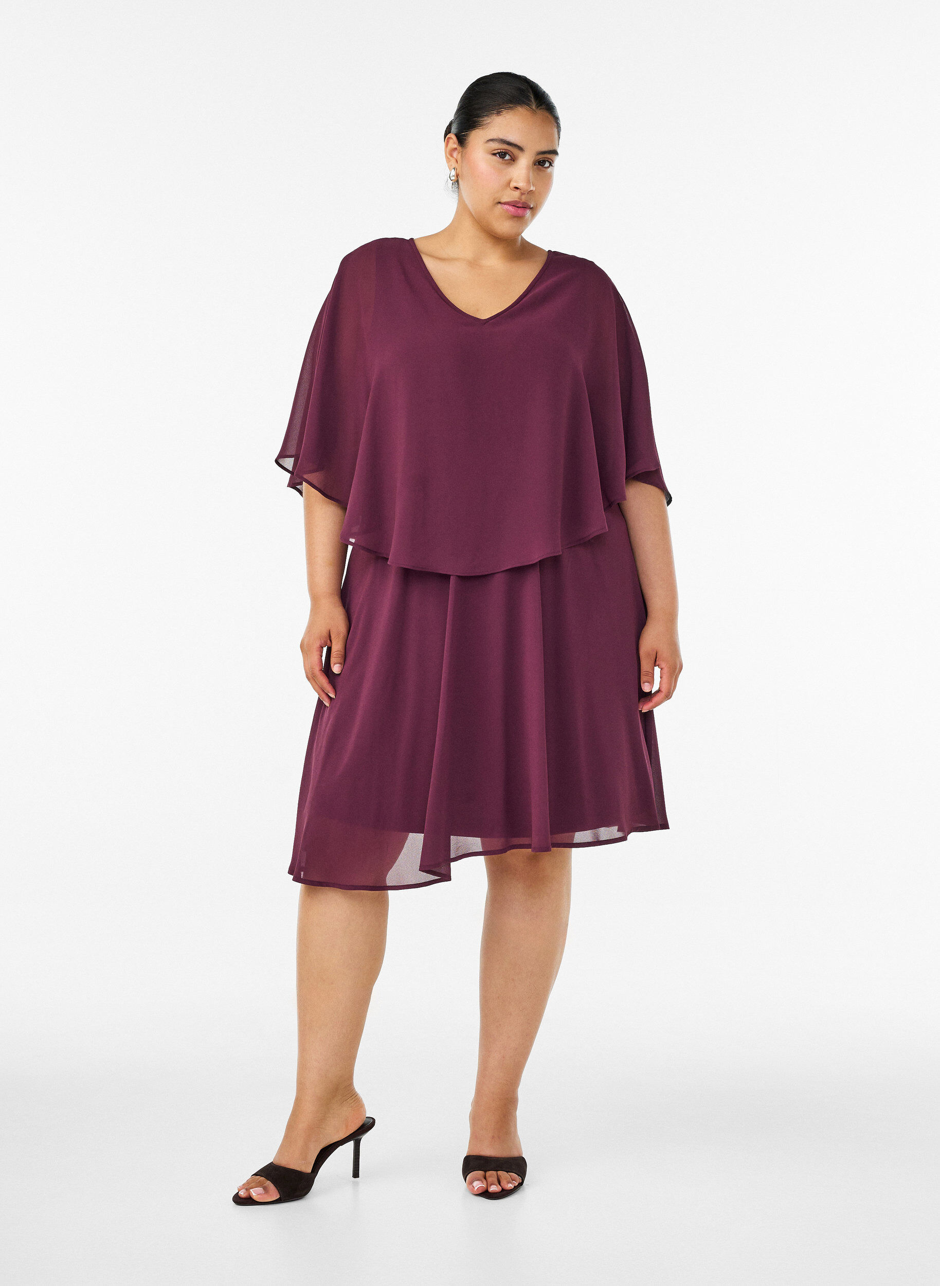 ZizziKorte chiffon feestjurk met gelaagd effect, Rood, Model image number 1