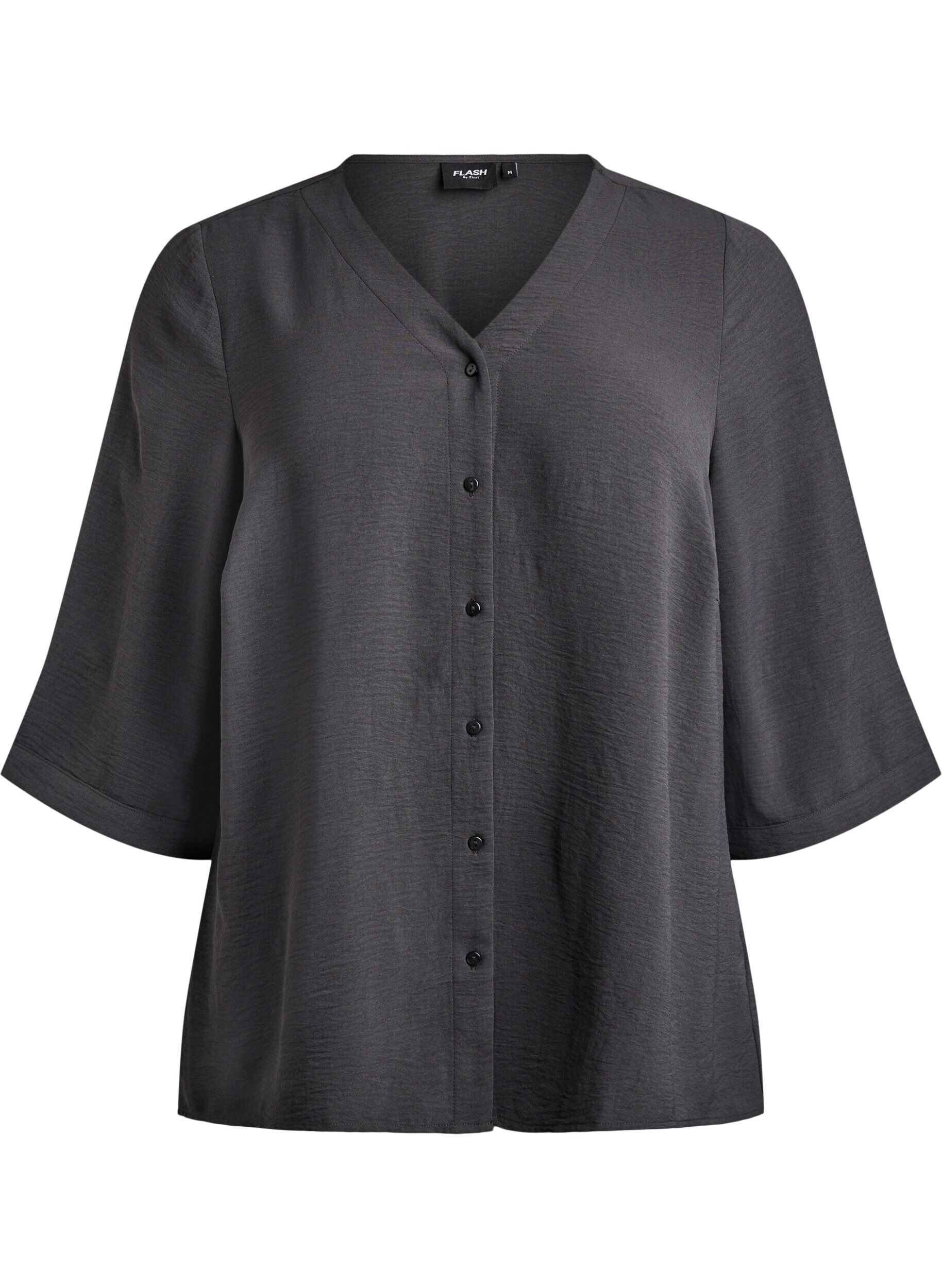 Shirtblouse met V-hals en 3/4 mouwen