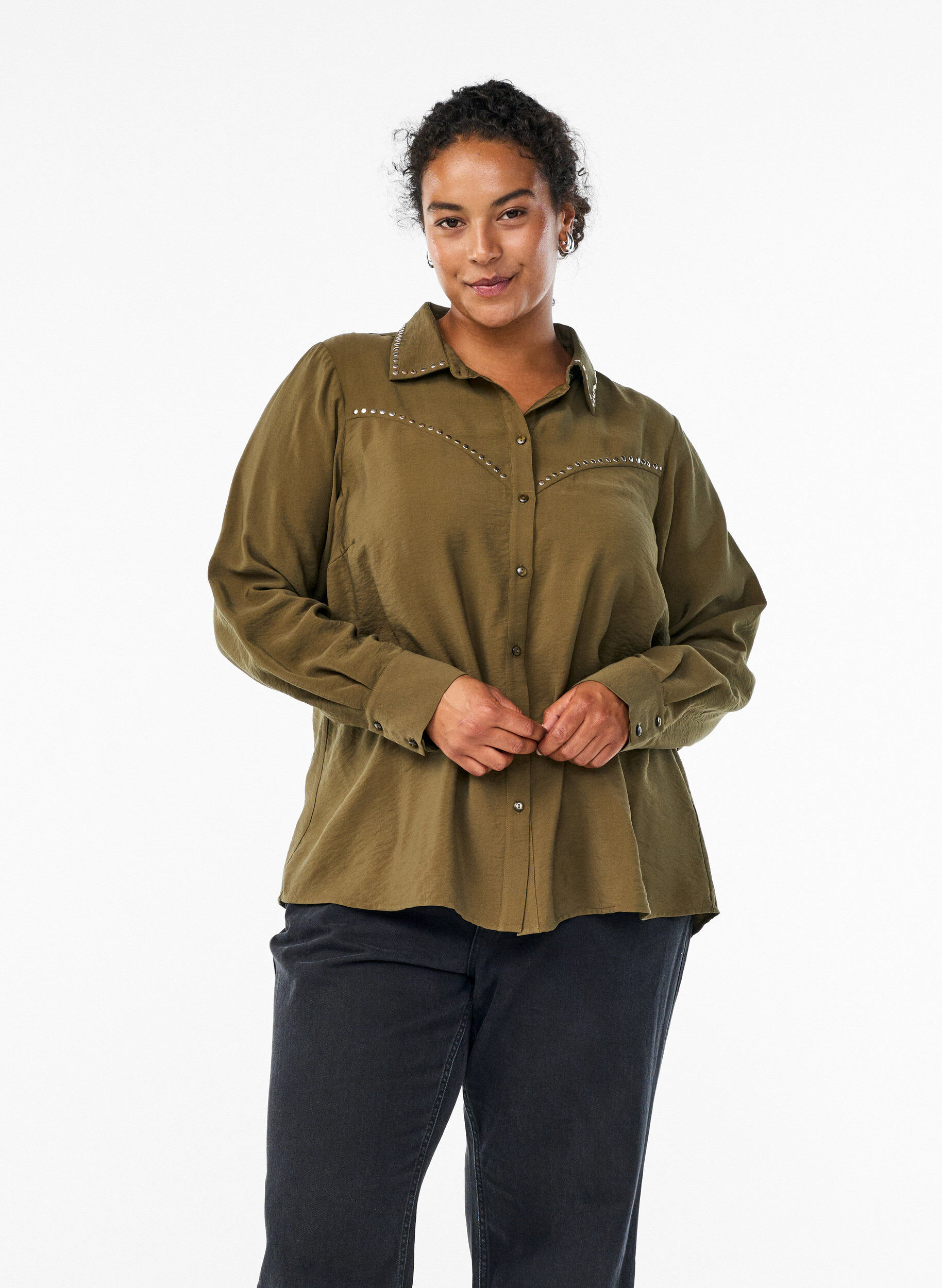 Shirt met studs, Groen, Model