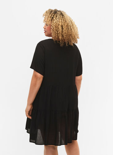 Viscose jurk met korte mouwen en a-lijn, Black, Model image number 1