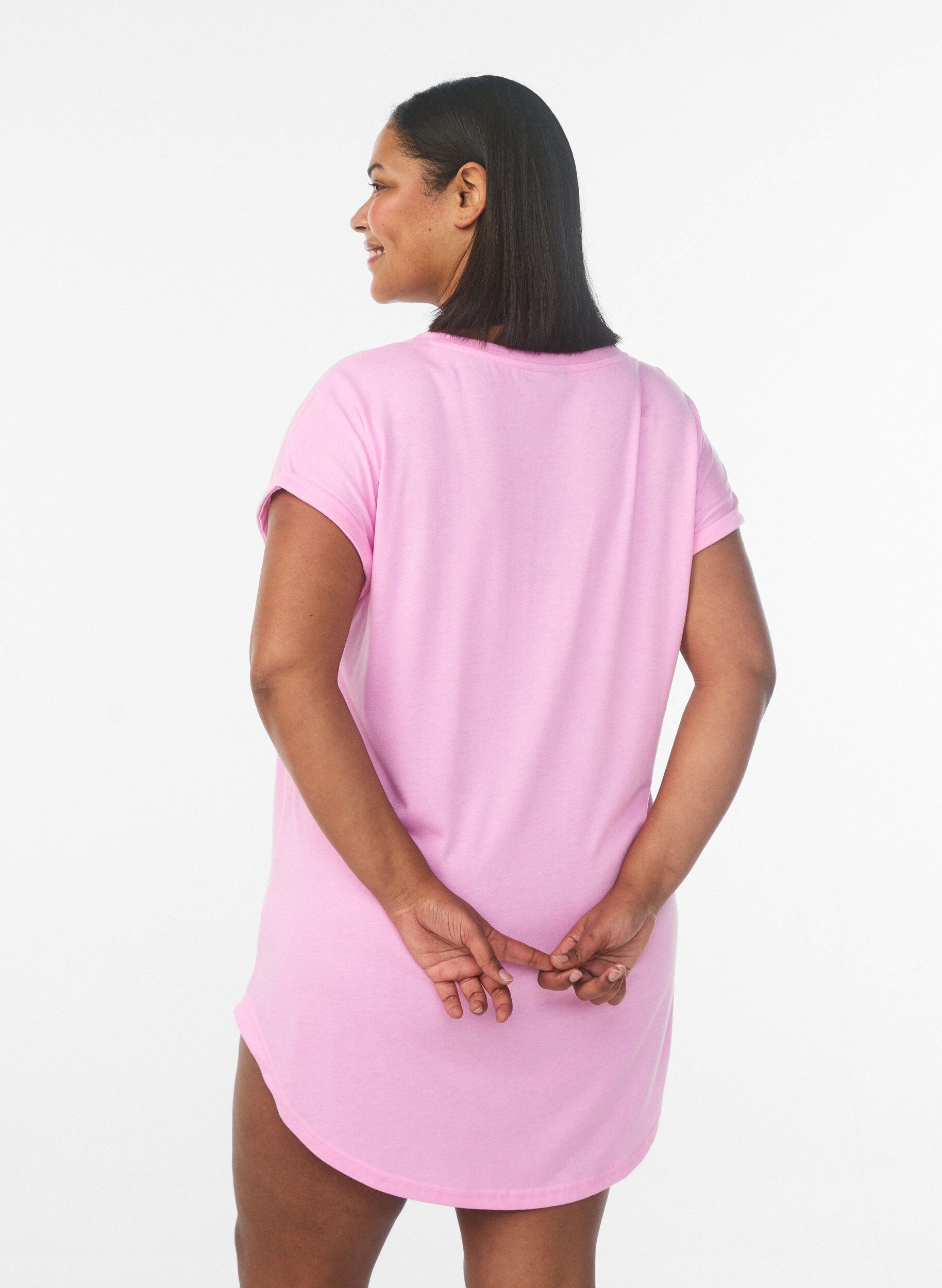 ZizziNachtjapon met korte mouwen en tekstopdruk, Roze, Model image number 2