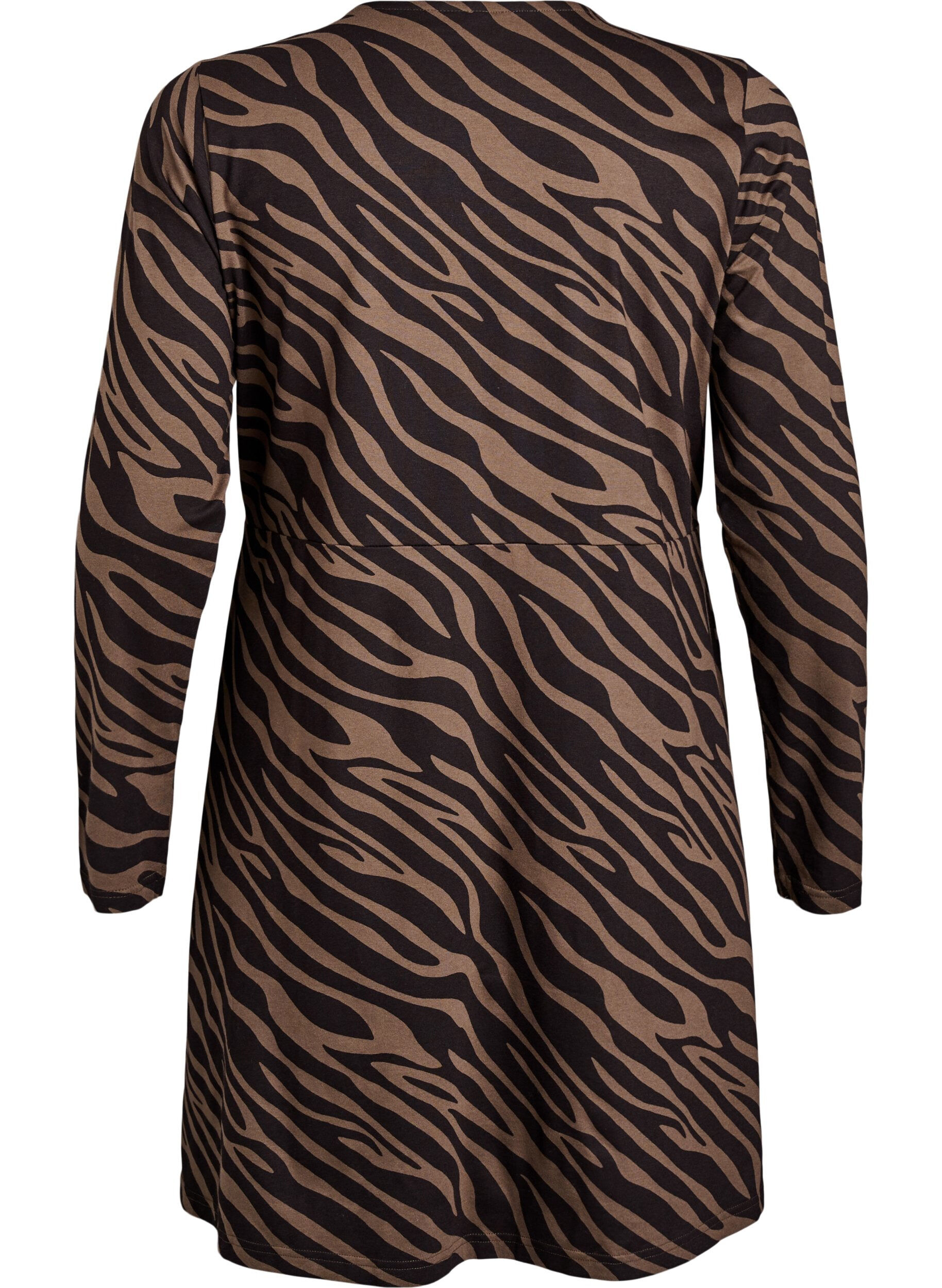 Zizzi Jurk met lange mouwen, ronde hals en zebraprint, Walnut Zebra, Packshot image number 1