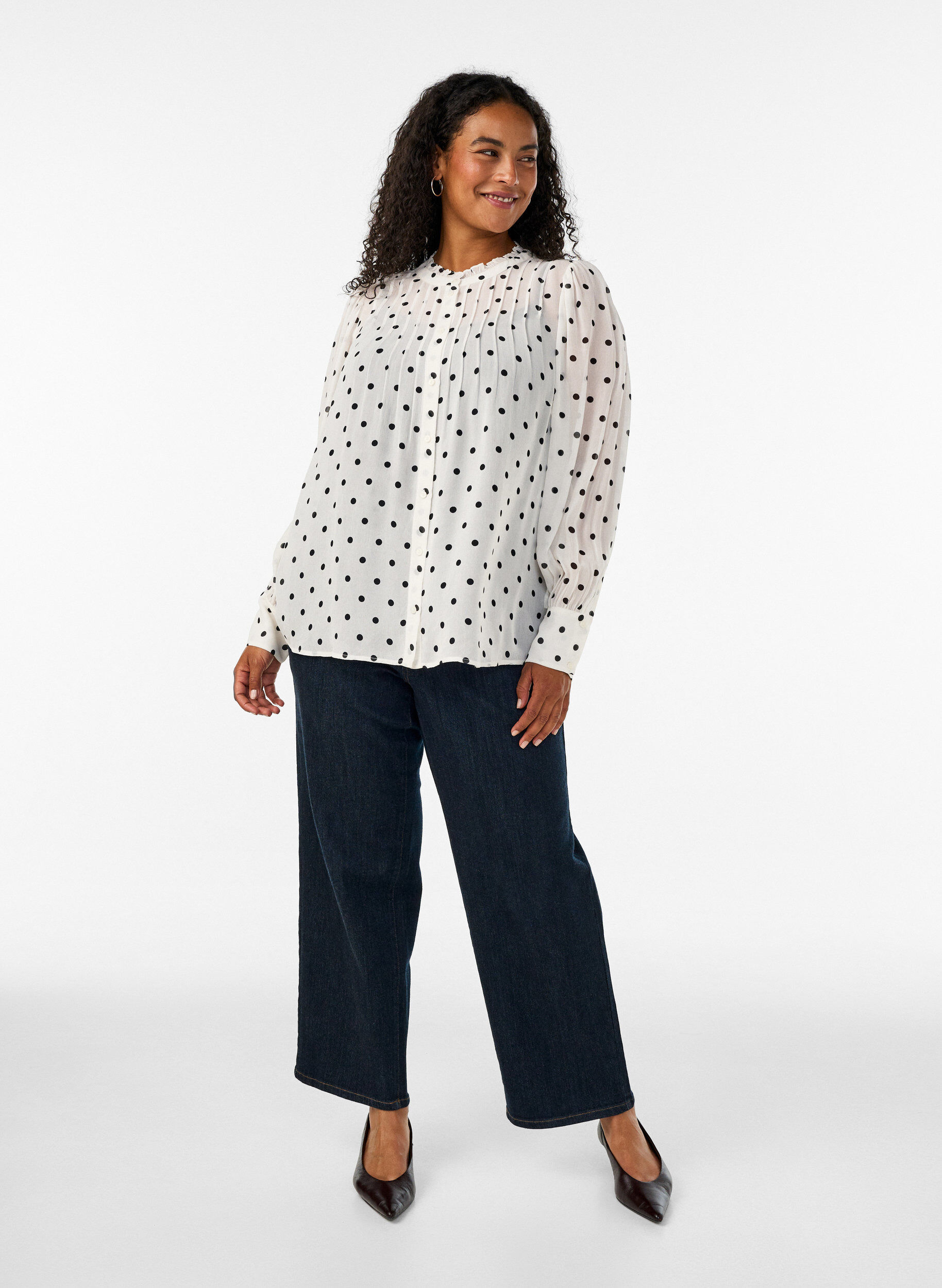 ZizziViscose blouse met een ruchekraag, Wit, Model image number 1