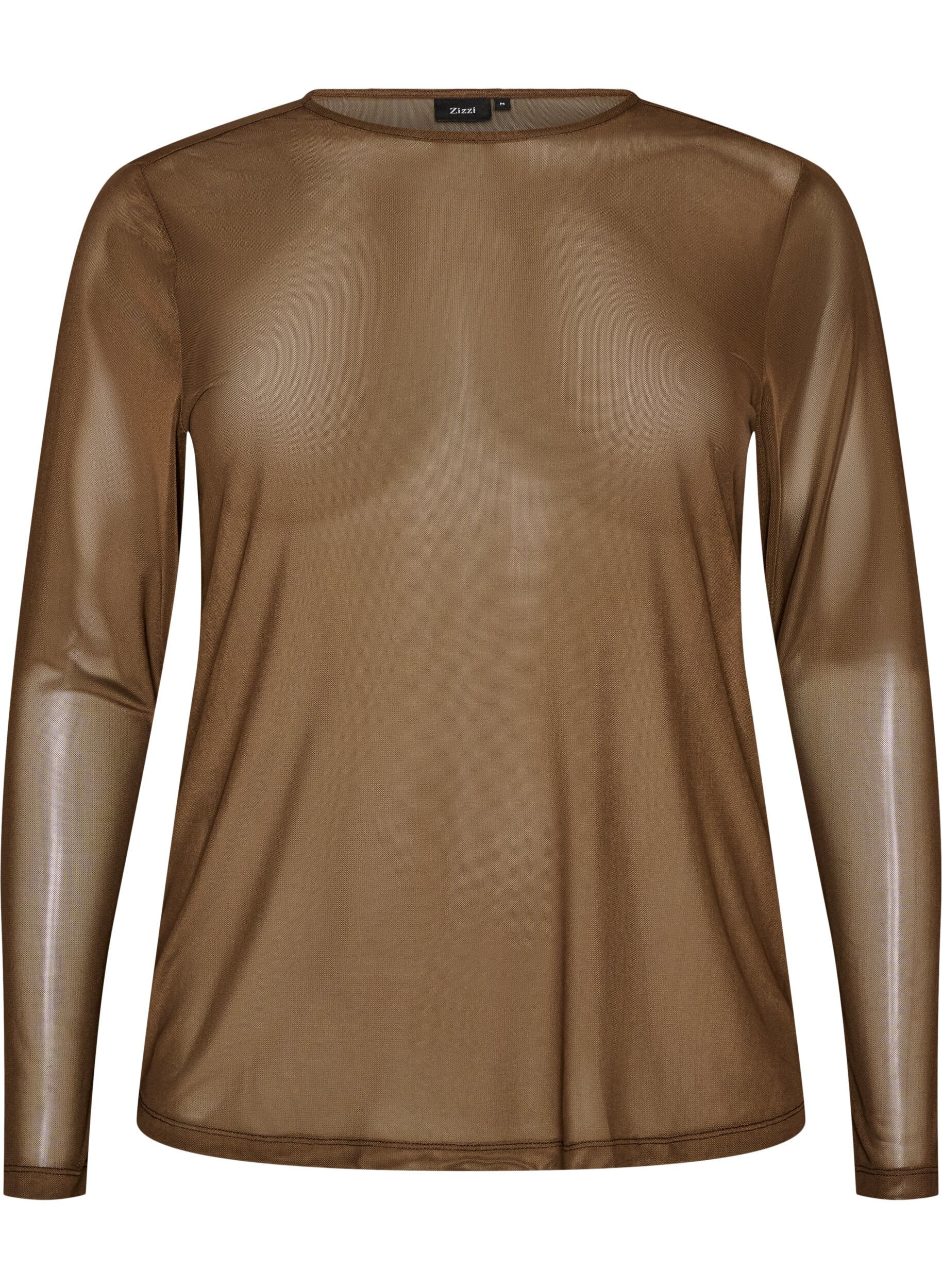 ZizziMesh blouse met lange mouwen, Bruin, Packshot image number 0