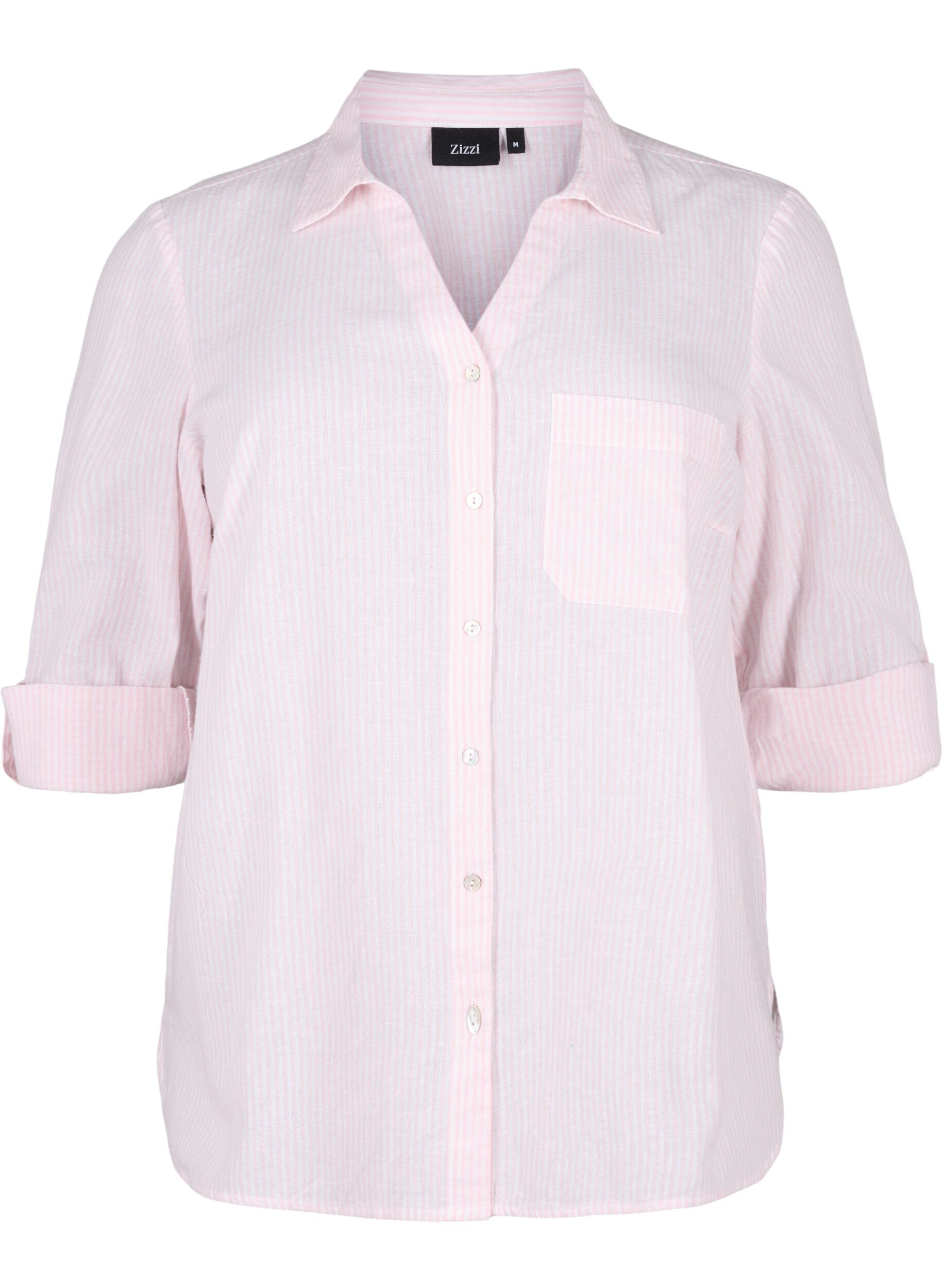 Zizzi Shirtblouse met knoopsluiting van katoen-linnenmix, Rosebloom White, Packshot image number 0