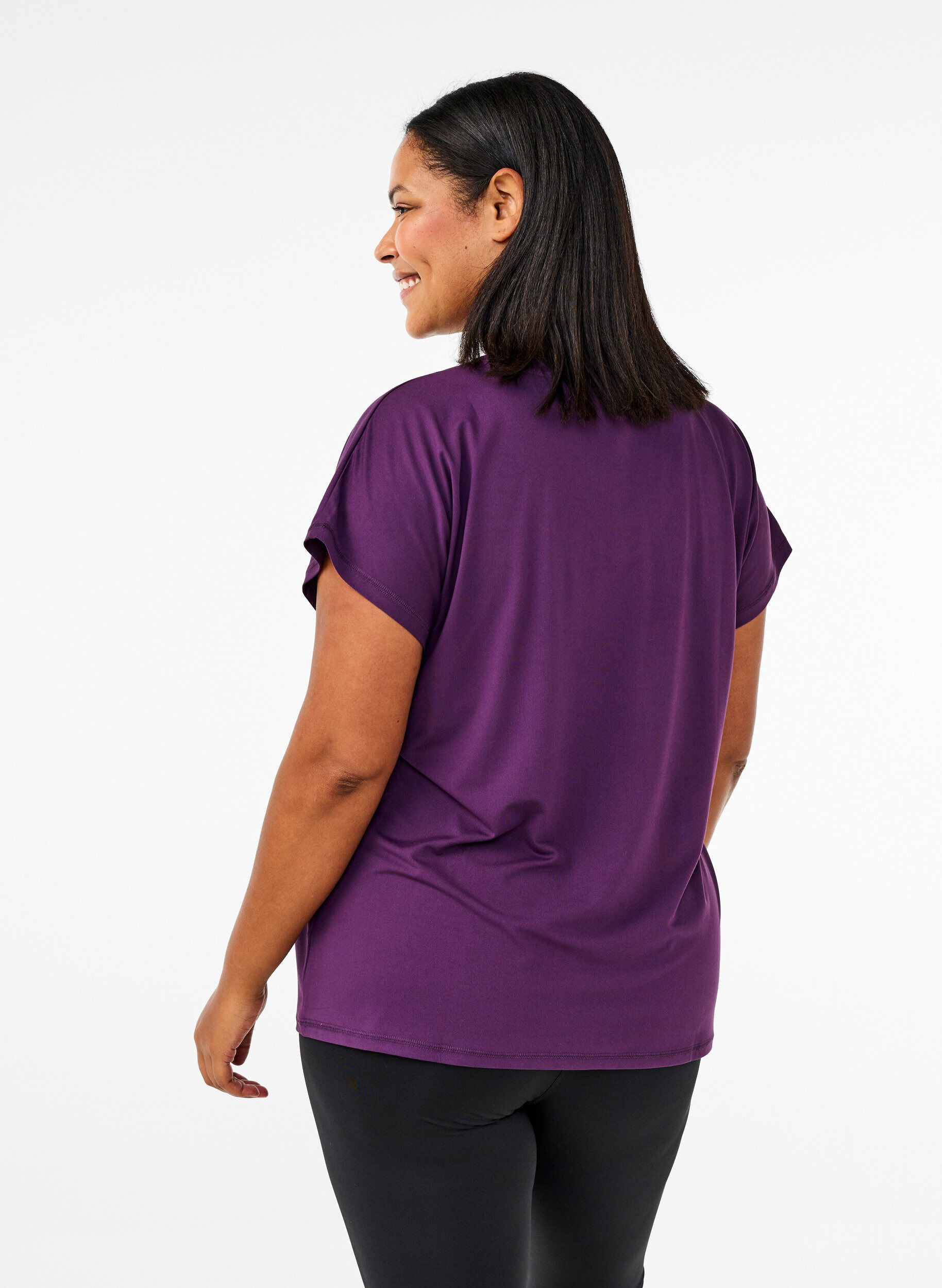 ZizziLosvallend trainings-T-shirt met V-hals, Paars, Model image number 2