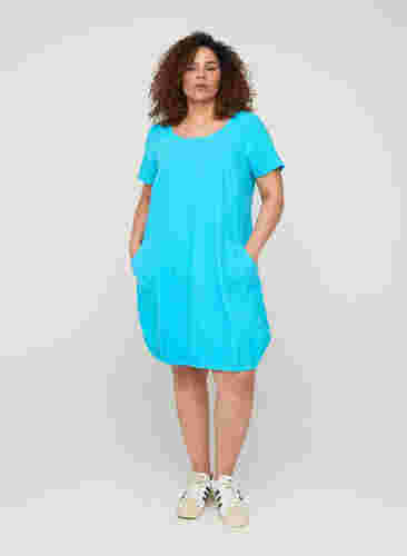Katoenen jurk met korte mouwen, River Blue, Model image number 2