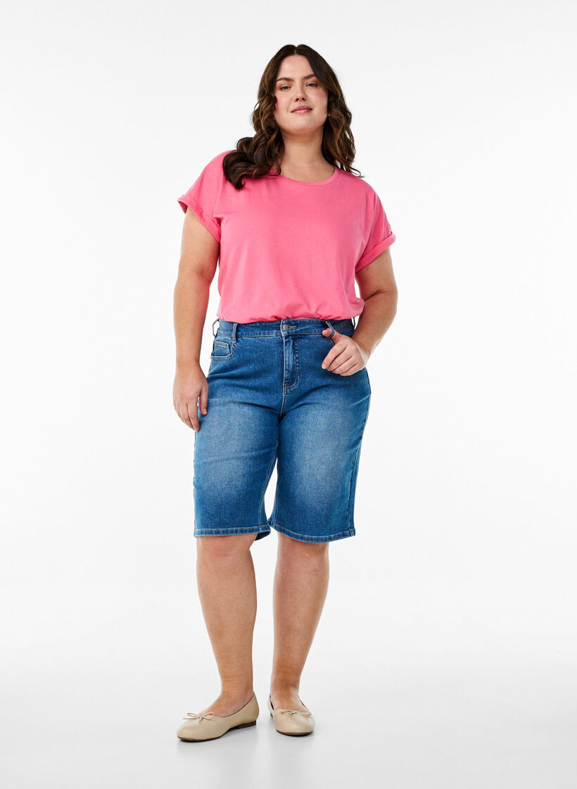 T-shirt met korte mouwen van katoenmix, Roze, Model image number 1