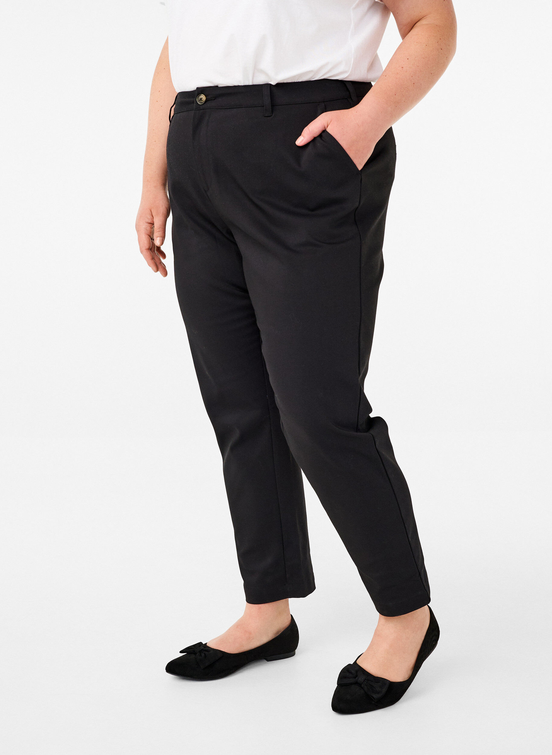Zizzi Broek met hoge taille en rechte pijpen, Zwart, Model image number 2