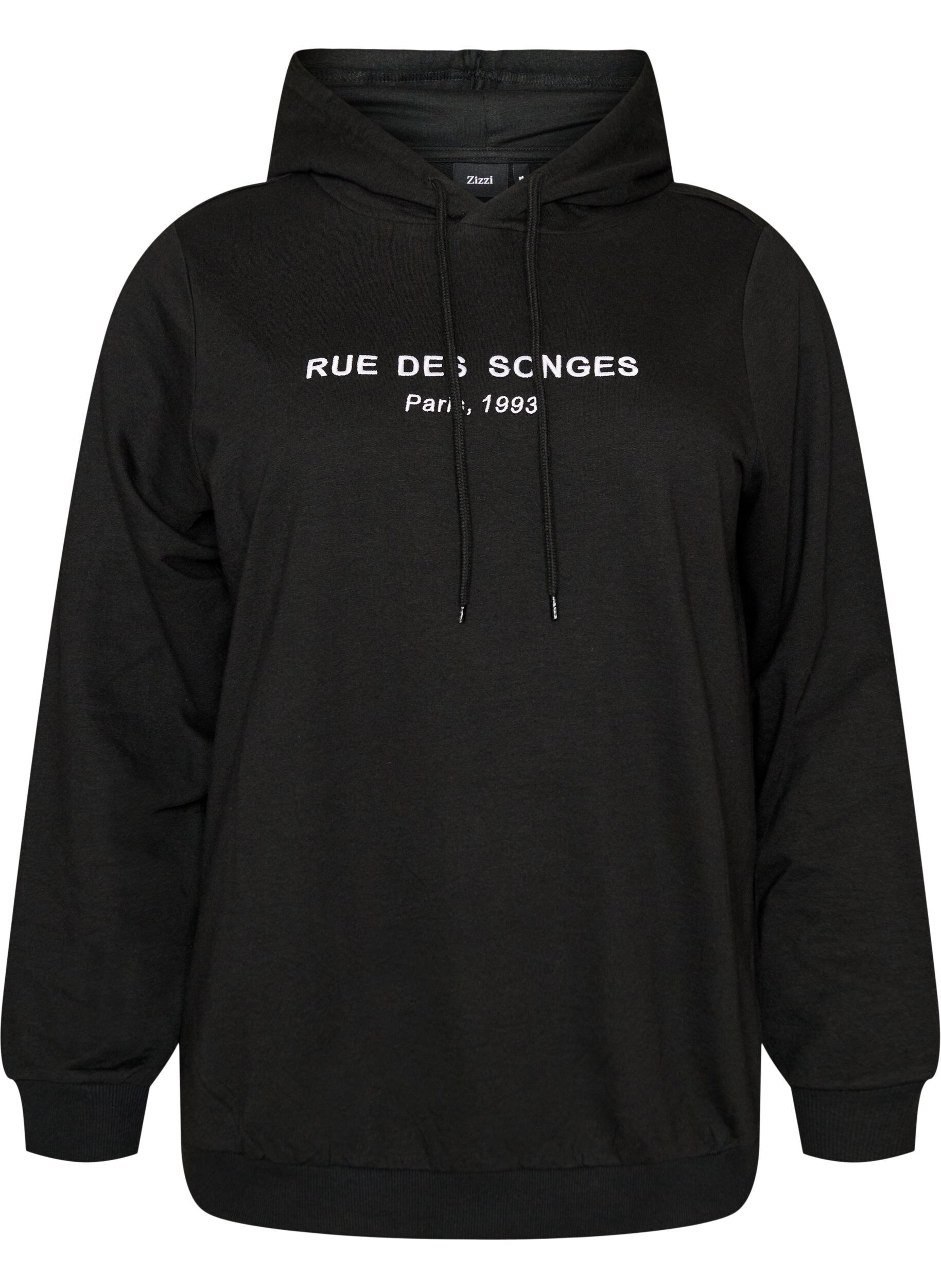 ZizziSweater met capuchon en print, Zwart, Packshot image number 0