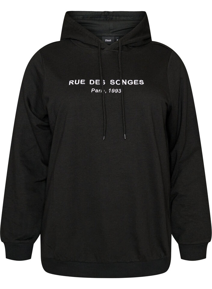 Sweater met capuchon en print, Zwart, Packshot image number 0