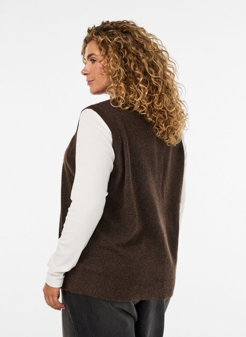 Gebreide vest met decoratieve knopen, Bruin, Model image number 2