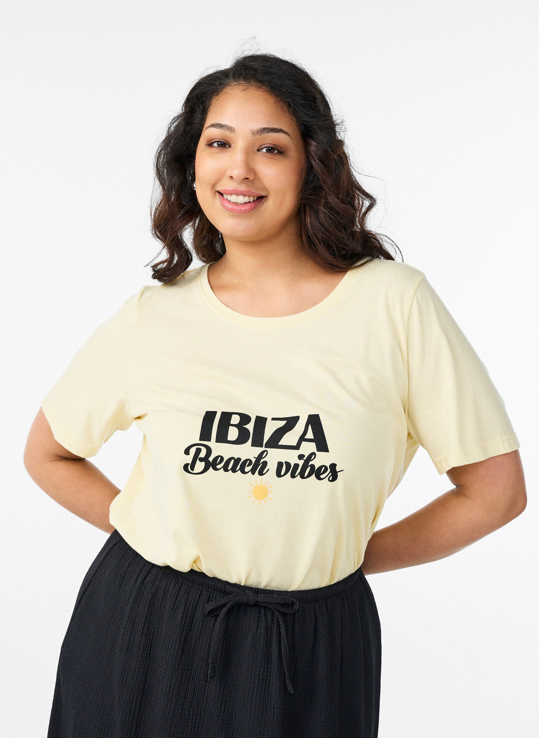 Zizzi T-shirt met print, Geel, Model image number 0
