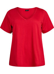 Basic t-shirt met korte mouwen en V-hals, Rood
