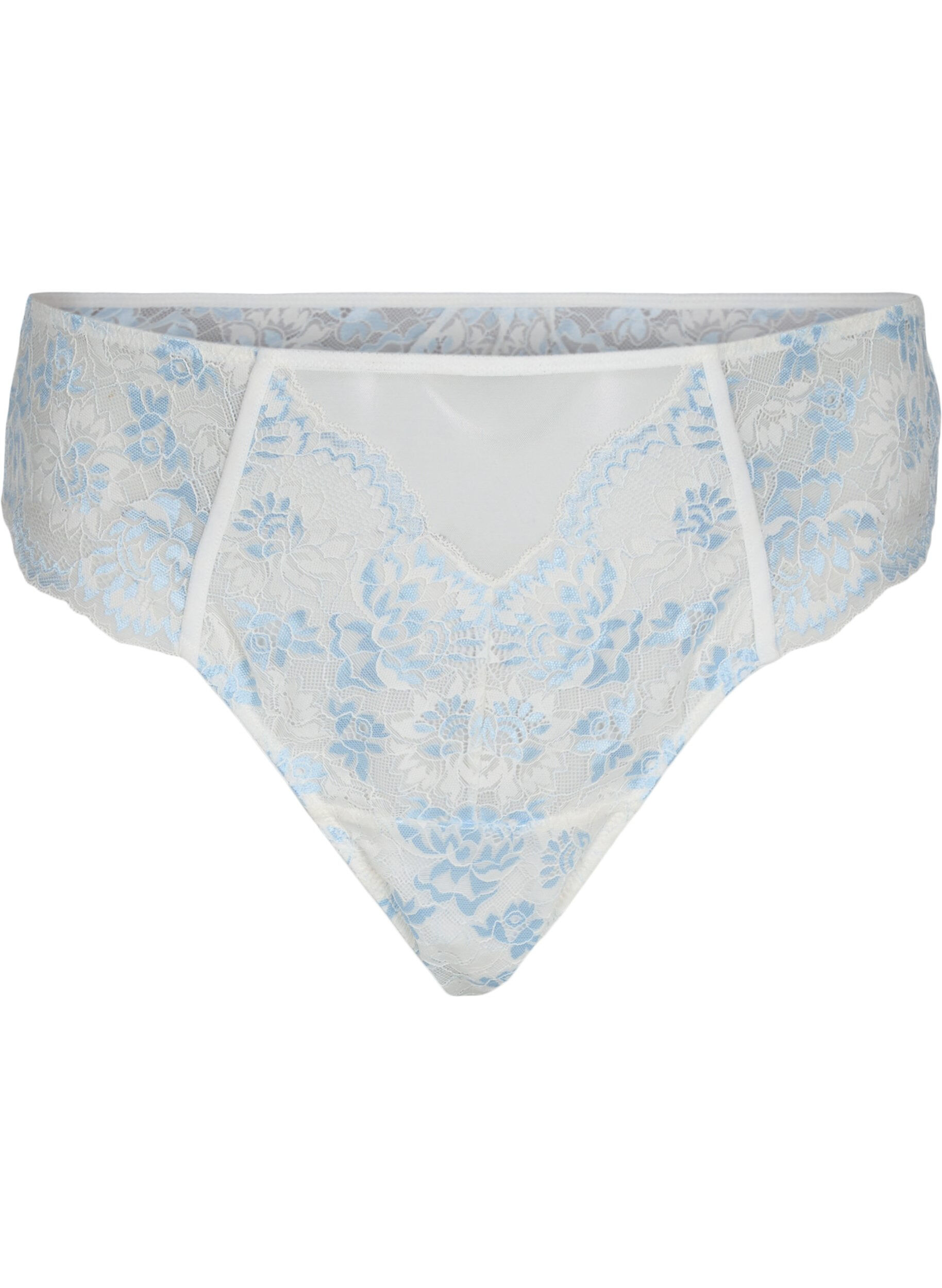 Zizzi Kanten string met normale taille, Tofu w. blue, Packshot image number 0
