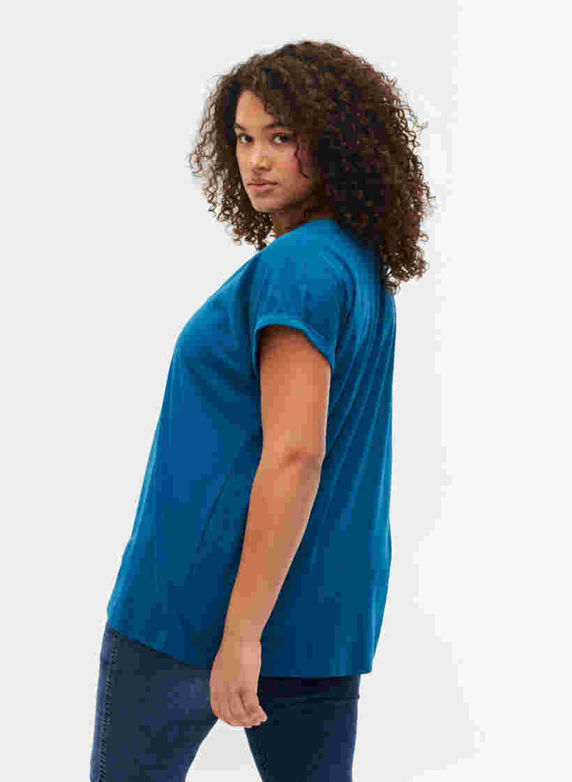 T-shirt met korte mouwen van katoenmix, Petrol Blue, Model image number 1