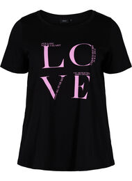 Katoenen t-shirt met print, Black Cyclamen LOVE