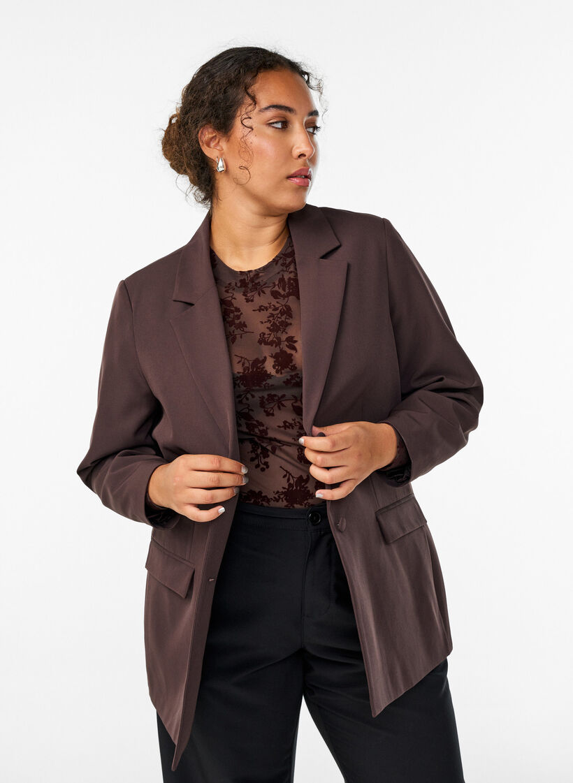 Klassieke blazer met knoopsluiting, Bruin, Model image number 3