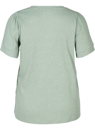 T-shirt met korte mouwen in rib en viscosemix, Lily Pad, Packshot image number 1