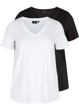 Set van 2 basic katoenen t-shirts, Bright White, Packshot image number 0